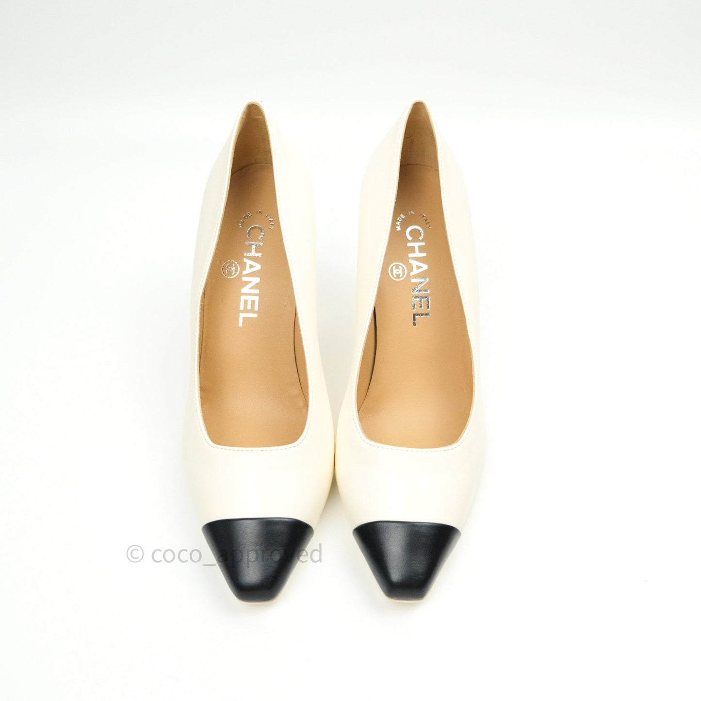 Chanel Classic Heels White Black Lambskin Shoes 36C