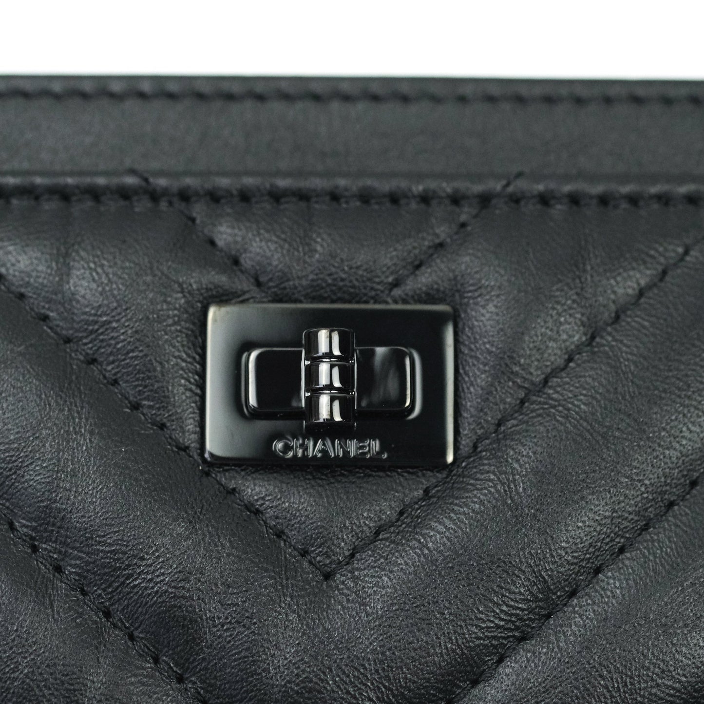 Chanel So Black Chevron Reissue Aged Calfskin Flat Card Holder