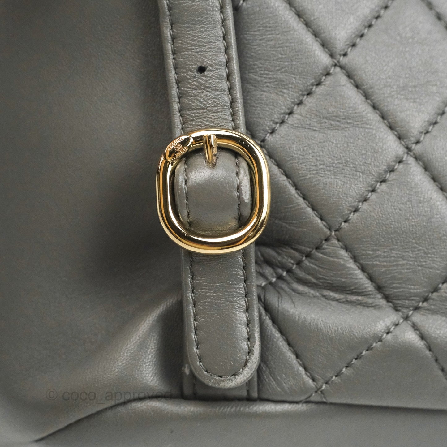 Chanel Quilted Small Duma Drawstring Backpack Grey Lambskin Gold Hardware 22A