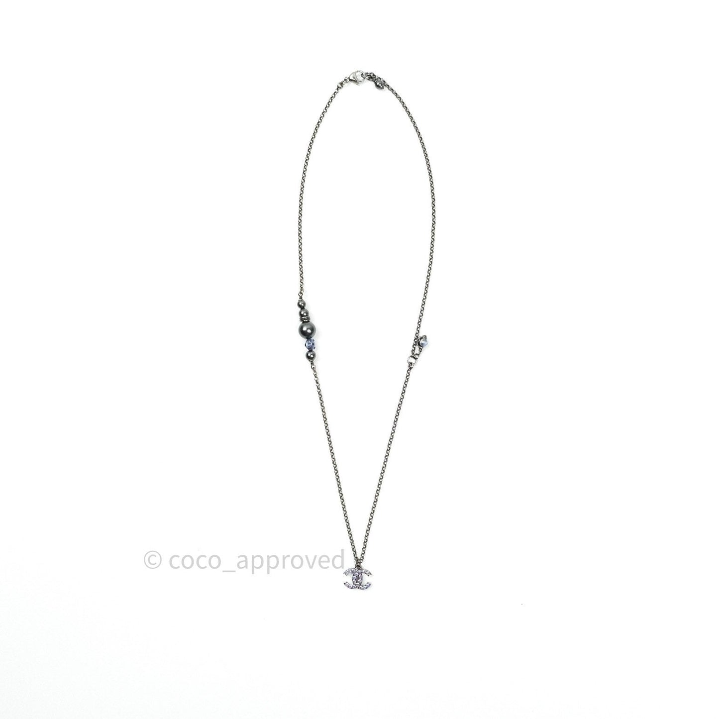 Chanel Ruthenium Crystal CC Necklace Iridescent Purple