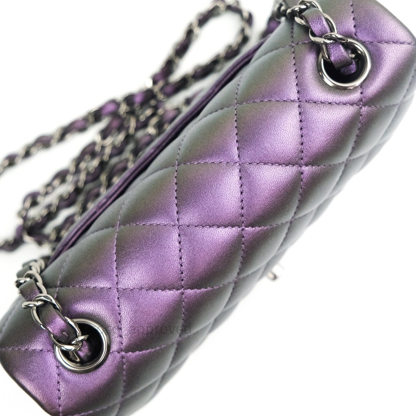 Chanel Quilted Mini Rectangular Iridescent Purple Dark Silver Hardware