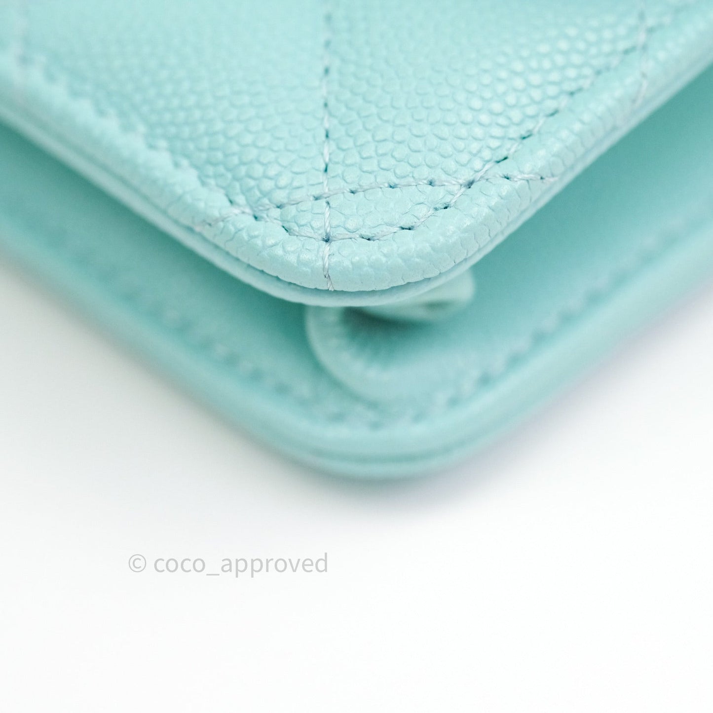 Chanel Quilted Wallet on Chain WOC Tiffany Blue Caviar Light Gold Hardware
