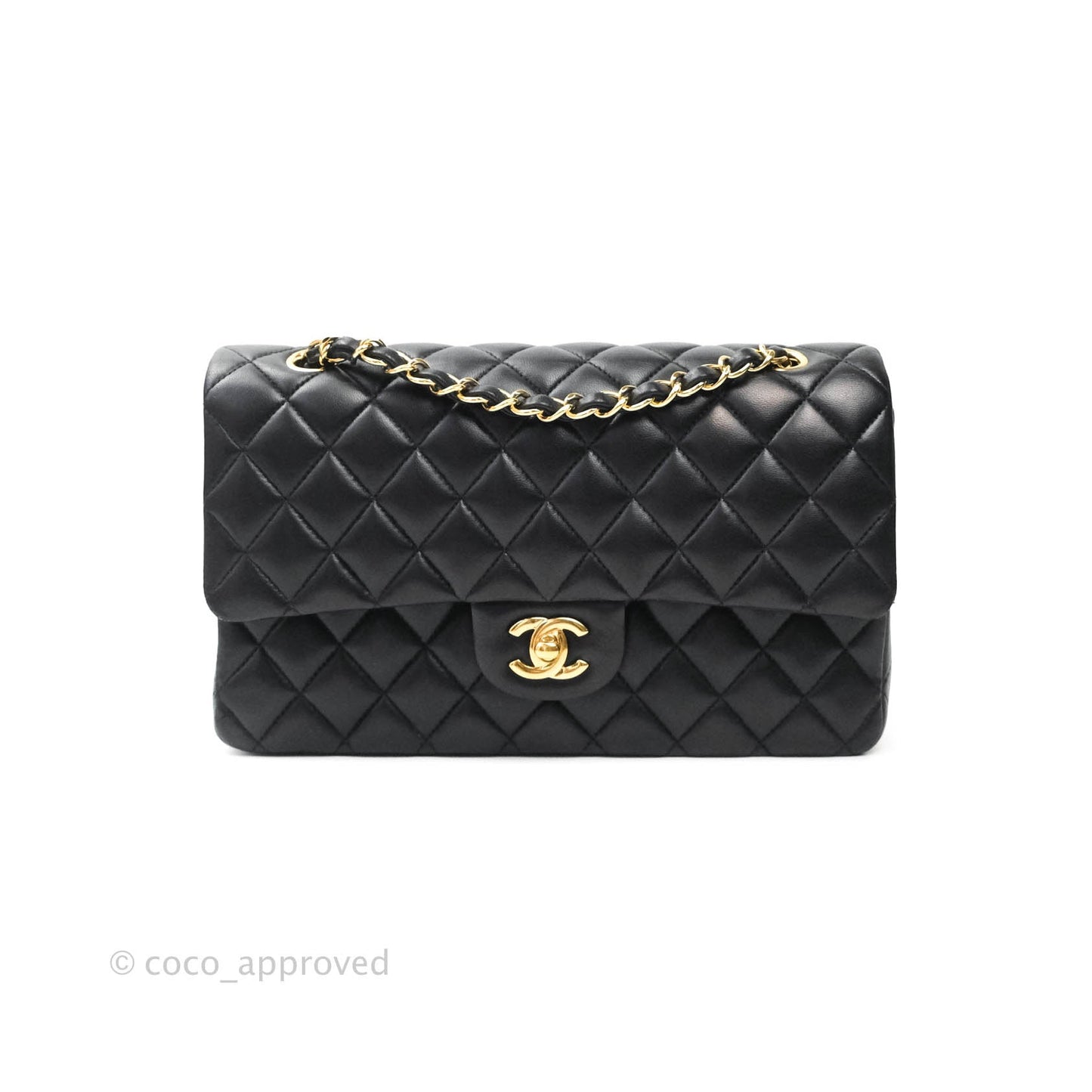 Chanel Classic M/L Medium Double Flap Bag Black Lambskin Gold Hardware