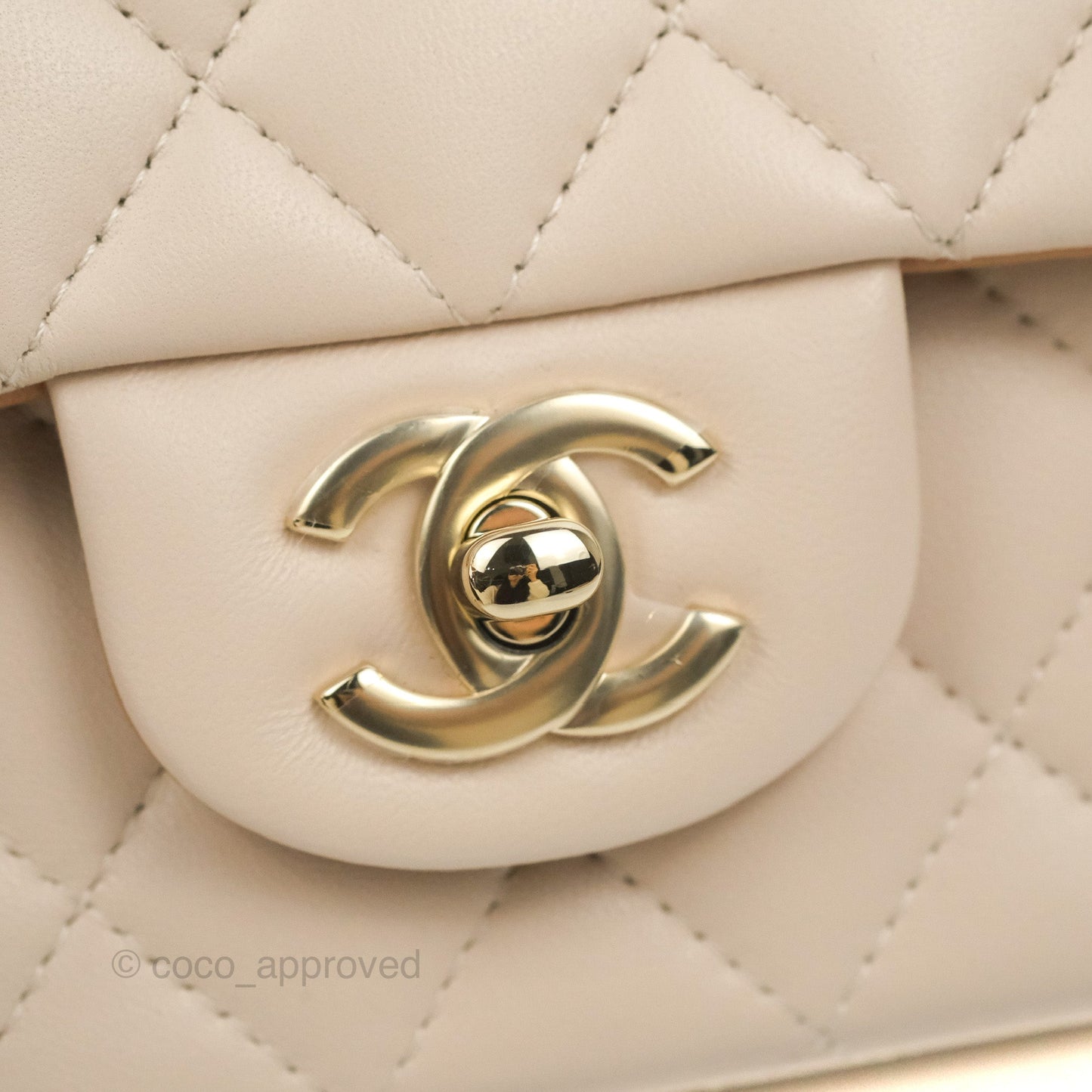 Chanel Top Handle Mini Rectangular Flap Bag Ecru/Beige Lambskin Gold Hardware 23P