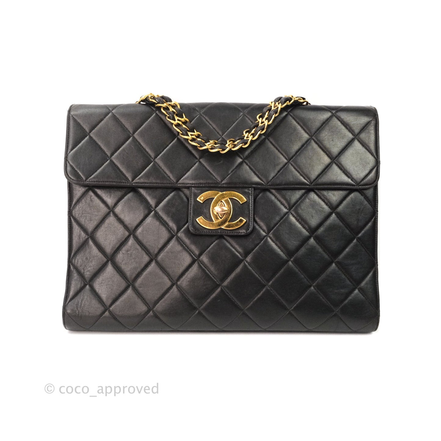 Chanel Vintage Double Sided Briefcase Black Lambskin 24K Gold Hardware