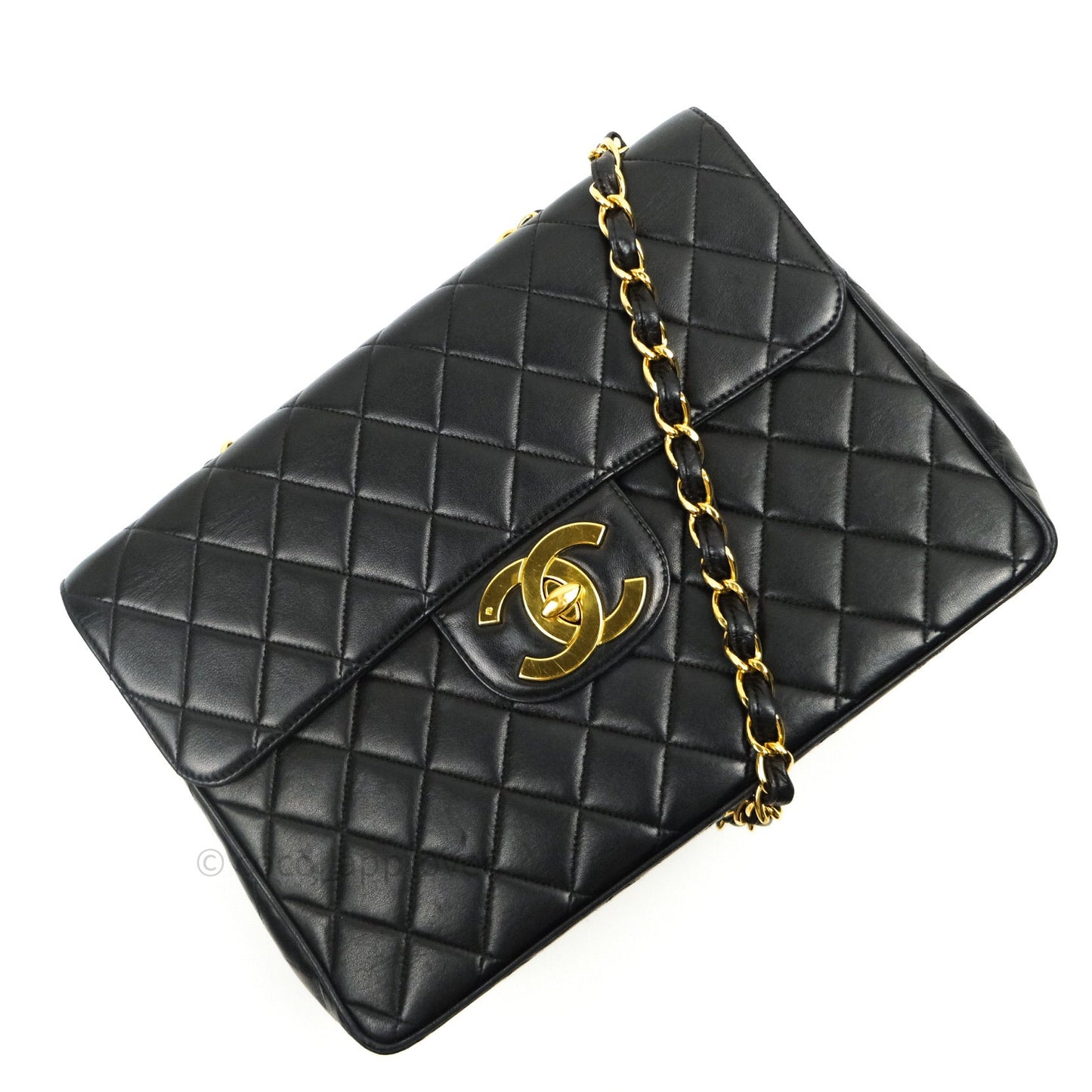 Chanel Vintage XL Jumbo Single Flap Black Lambskin 24K Gold Hardware