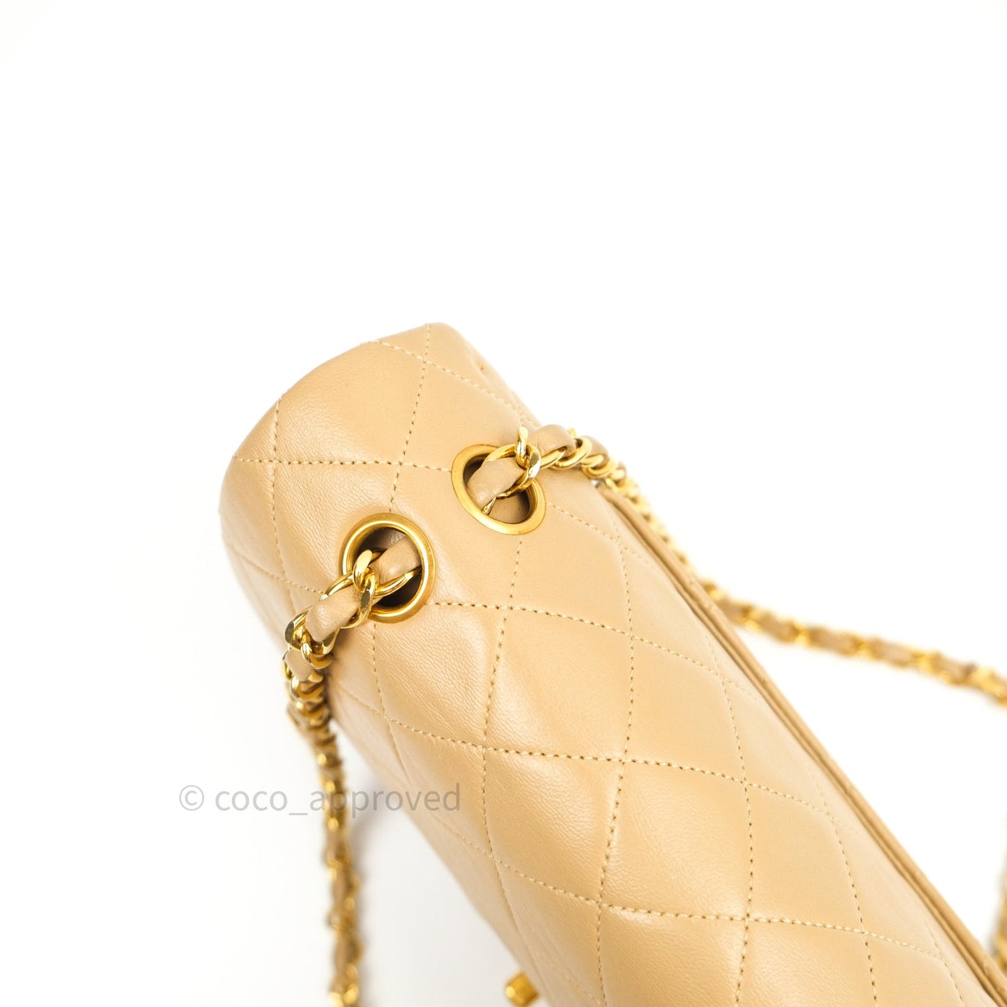 Chanel Vintage Classic Double Flap M/L Beige Lambskin 24K Gold Hardware