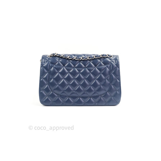 Chanel Classic Jumbo Quilted Double Flap Blue Caviar Silver Hardware⁣⁣