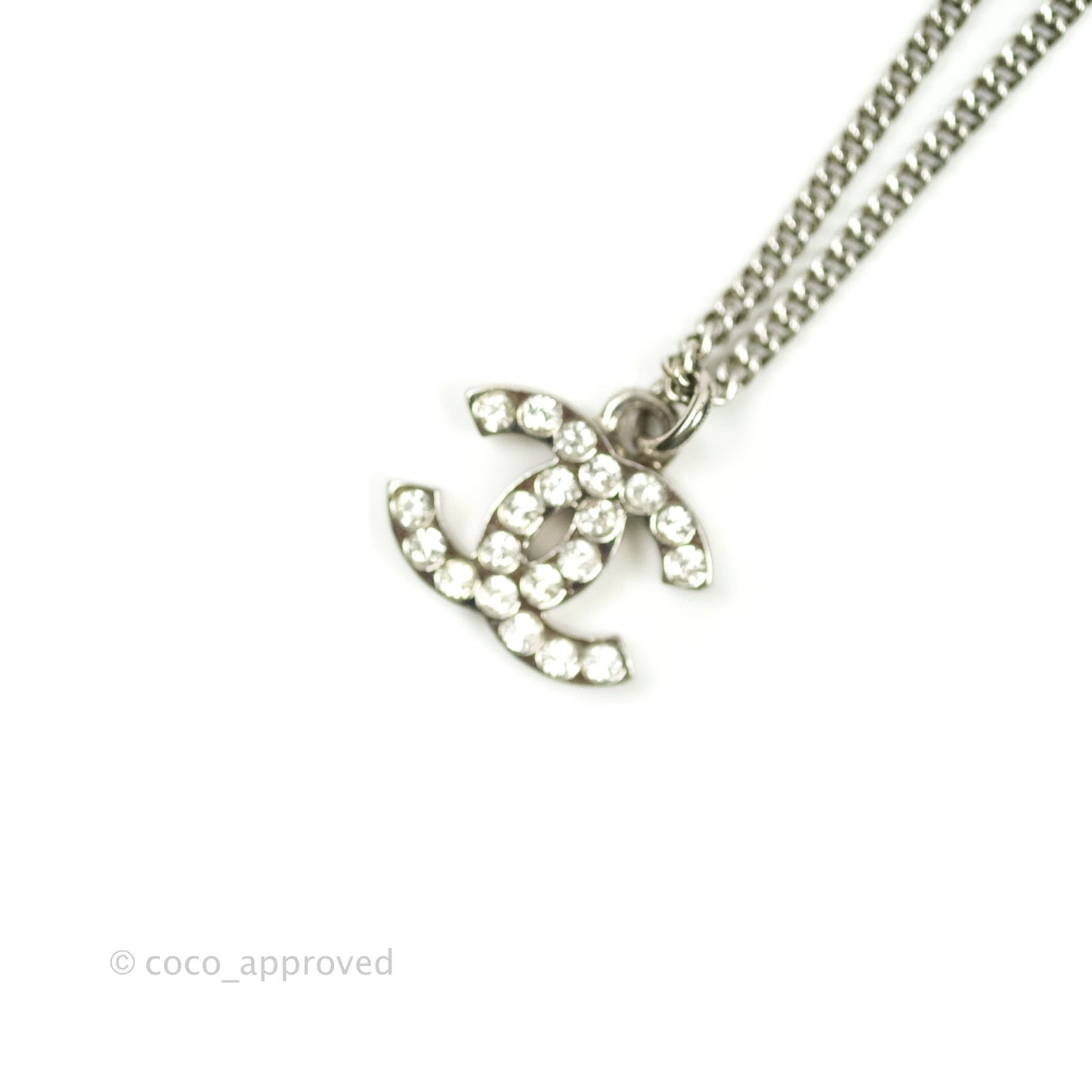 Chanel CC Necklace Silver Crystal
