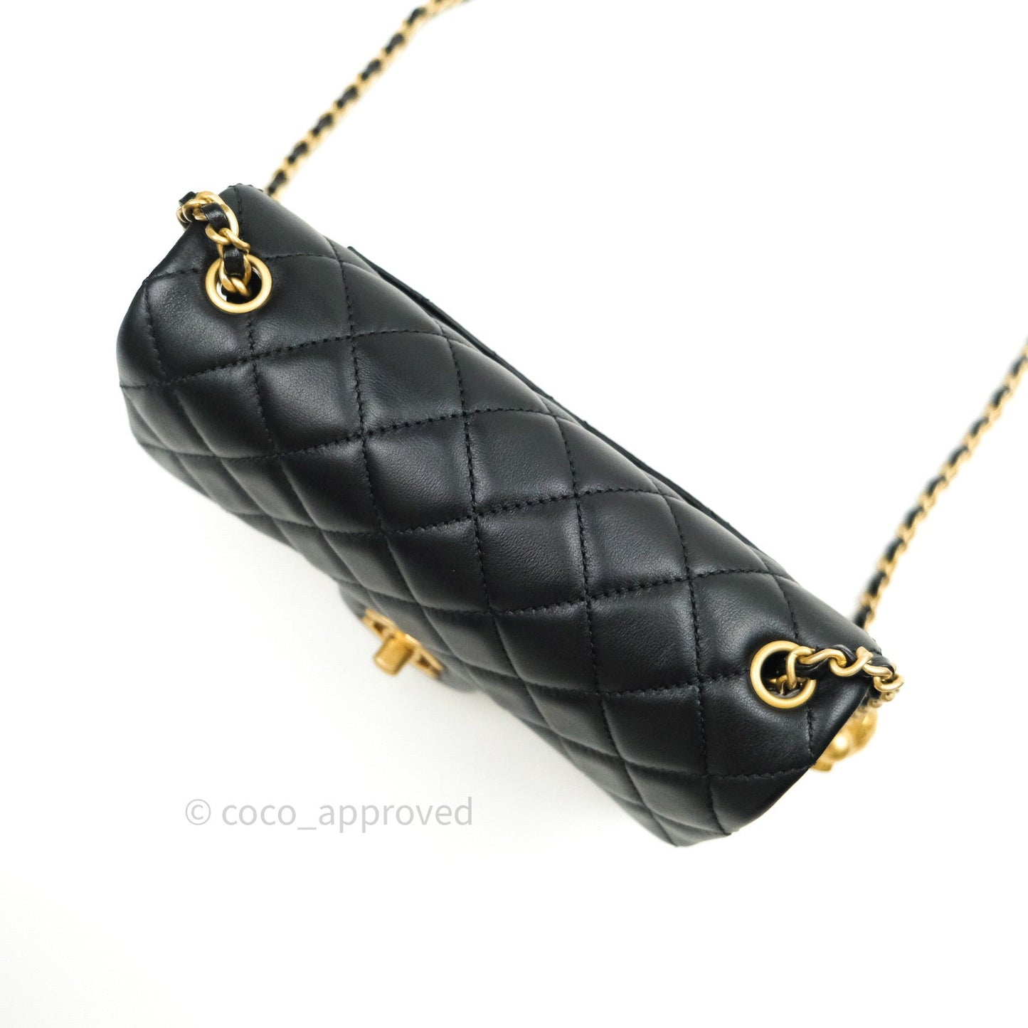 Chanel Mini Rectangular Pearl Crush Quilted Black Lambskin Gold Hardware
