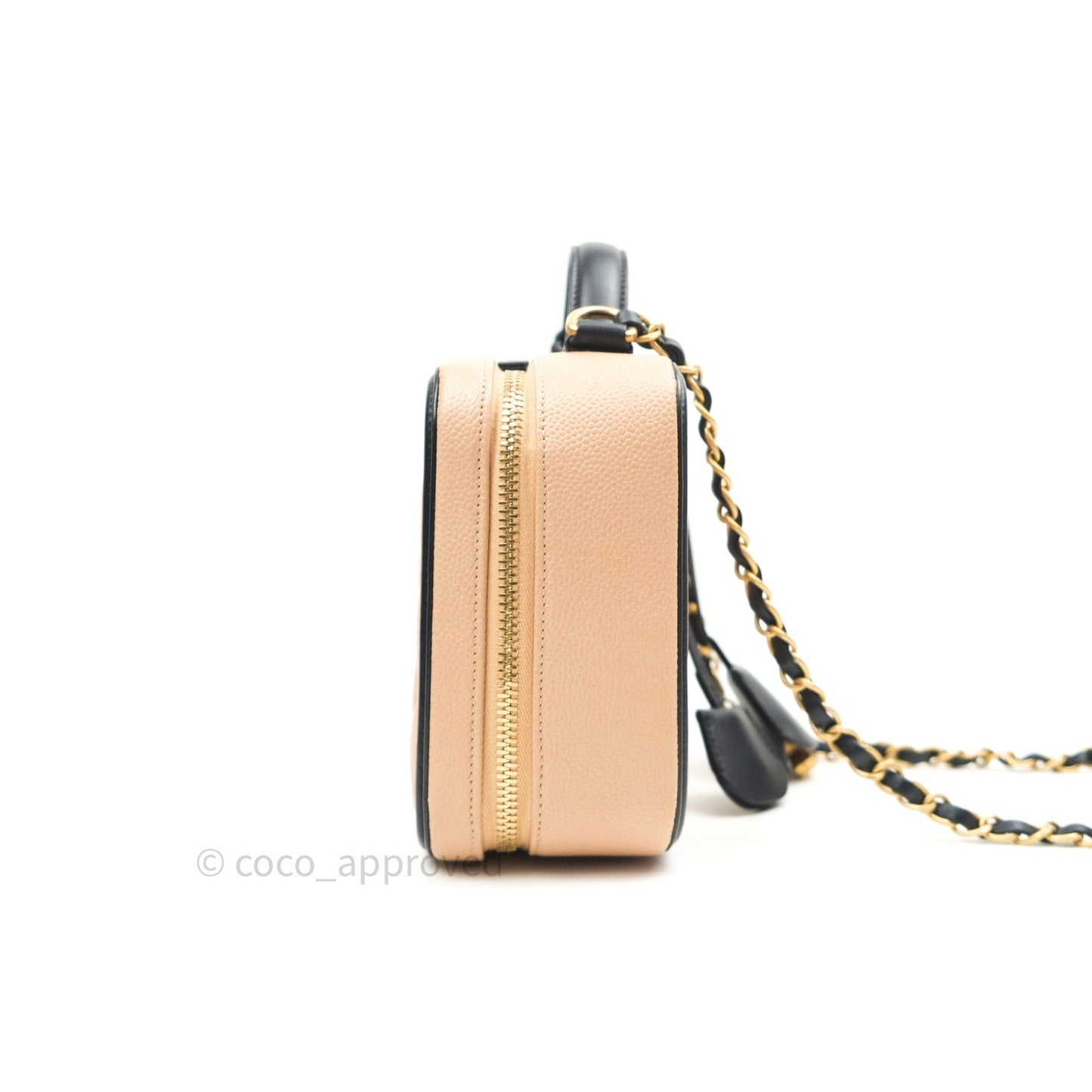 Chanel Quilted Medium CC Filigree Vanity Case Beige Caviar Gold Hardware