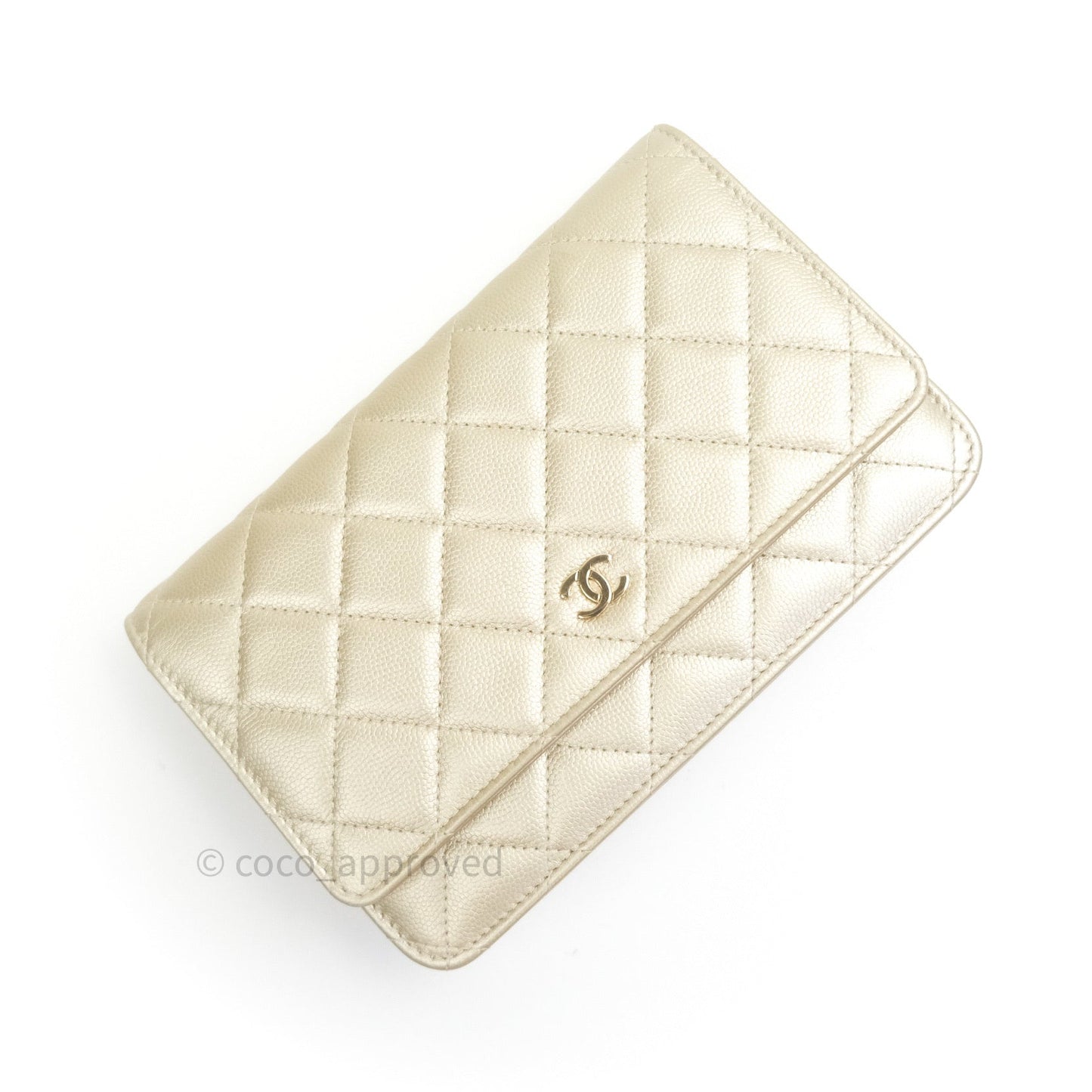 Chanel Quilted Wallet on Chain WOC Light Gold Caviar Gold Hardware