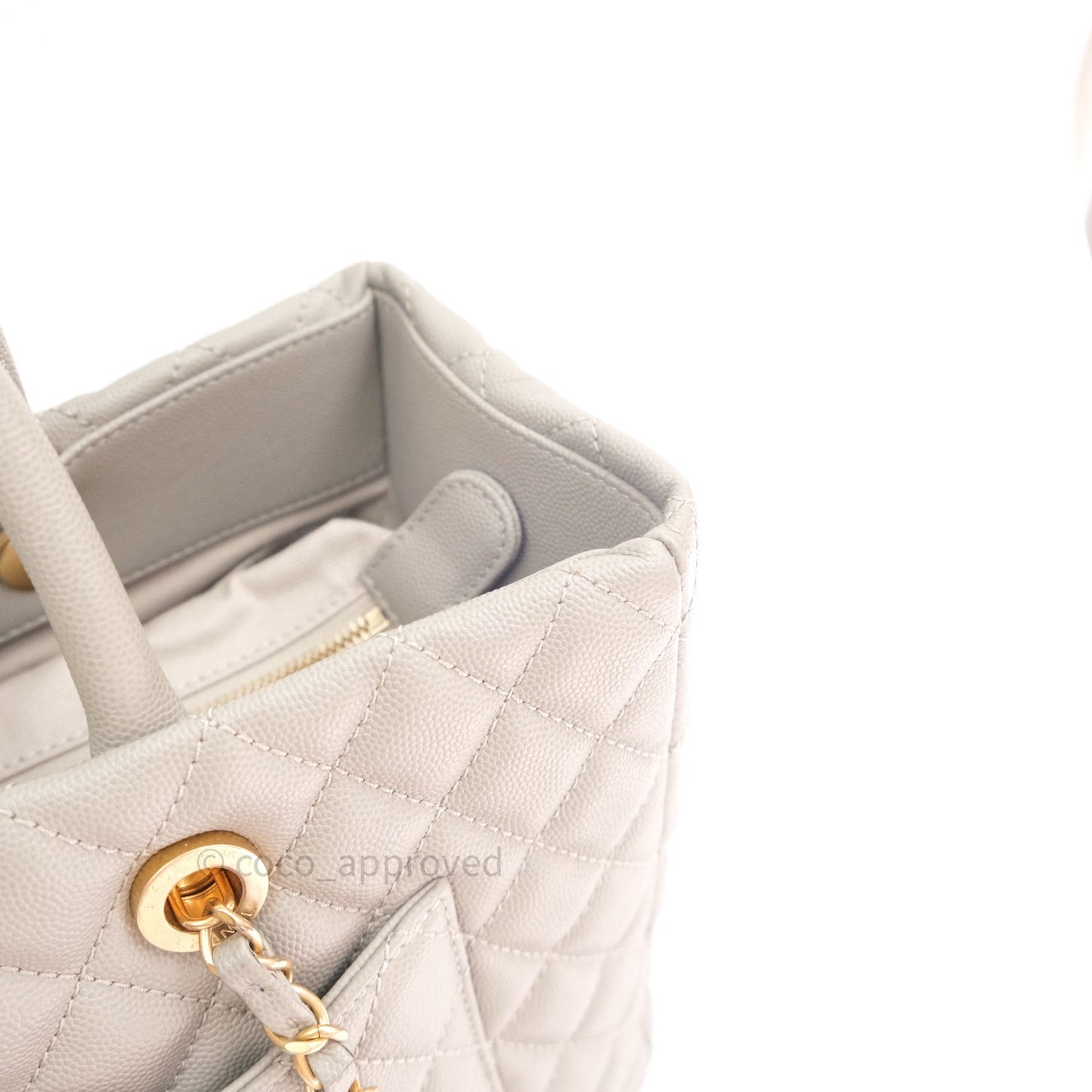 Chanel Quilted Medium Coco Handle Shopping Tote Grey Caviar Gold Hardware