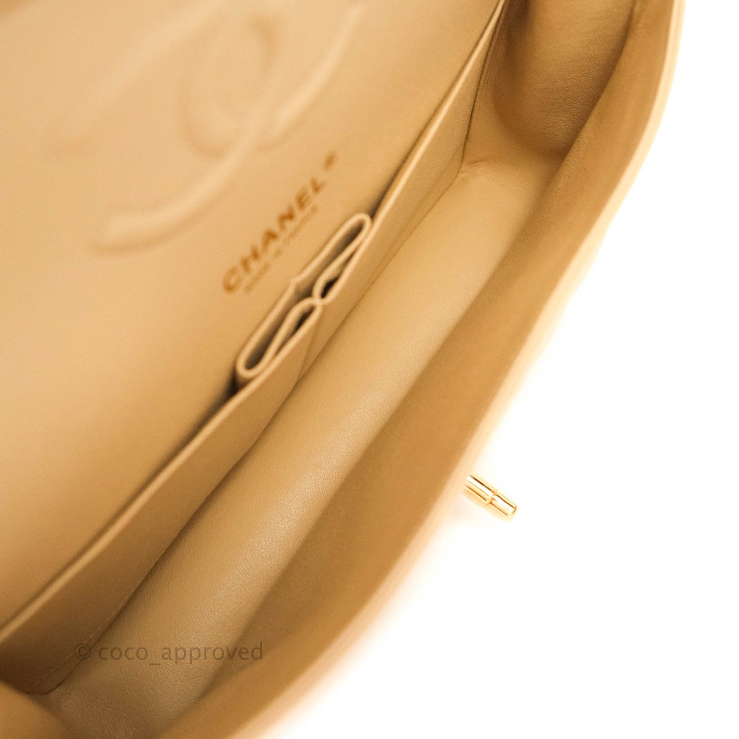 Chanel Classic M/L Medium Double Flap Bag Beige Caviar Gold Hardware