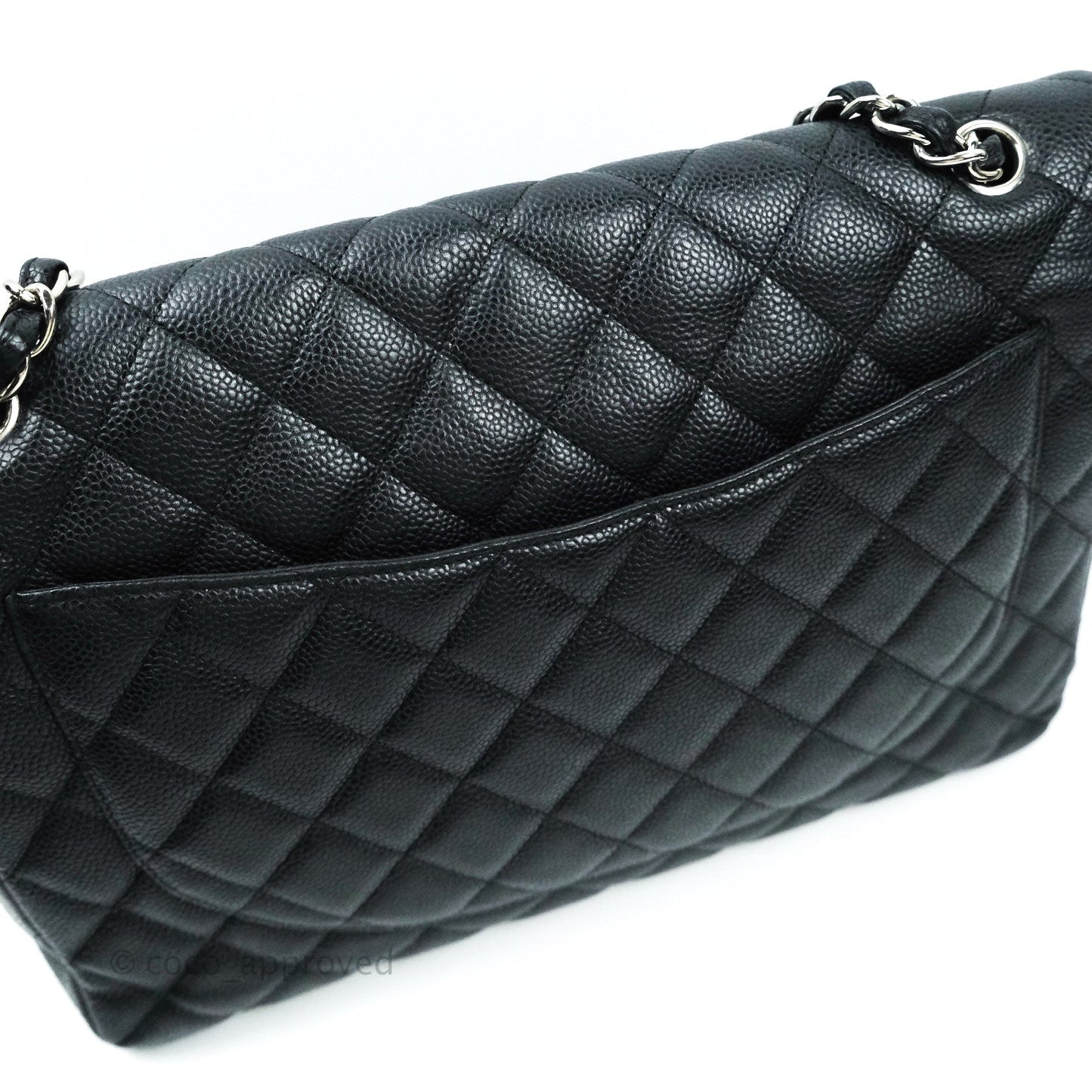 Chanel Quilted Maxi Single Flap Black Caviar Silver Hardware