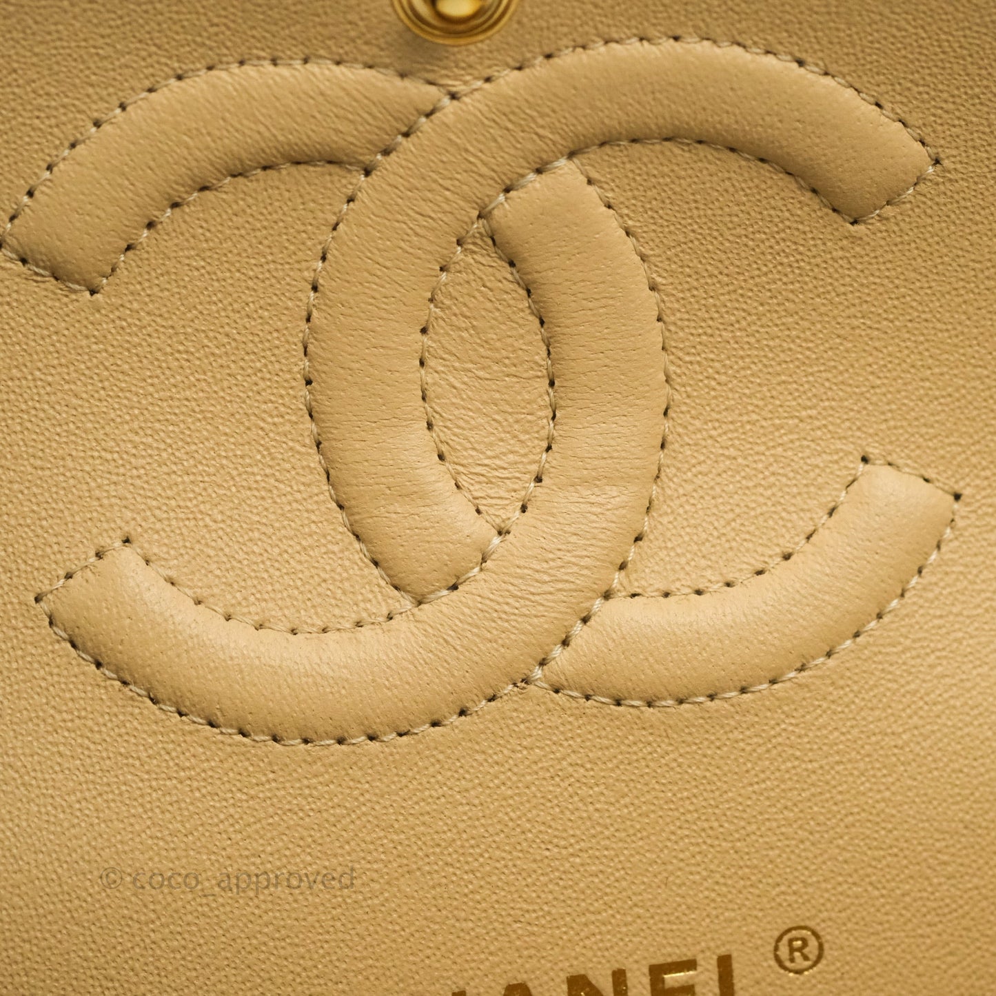 Chanel Classic M/L Medium Flap Quilted Beige Caviar Gold Hardware