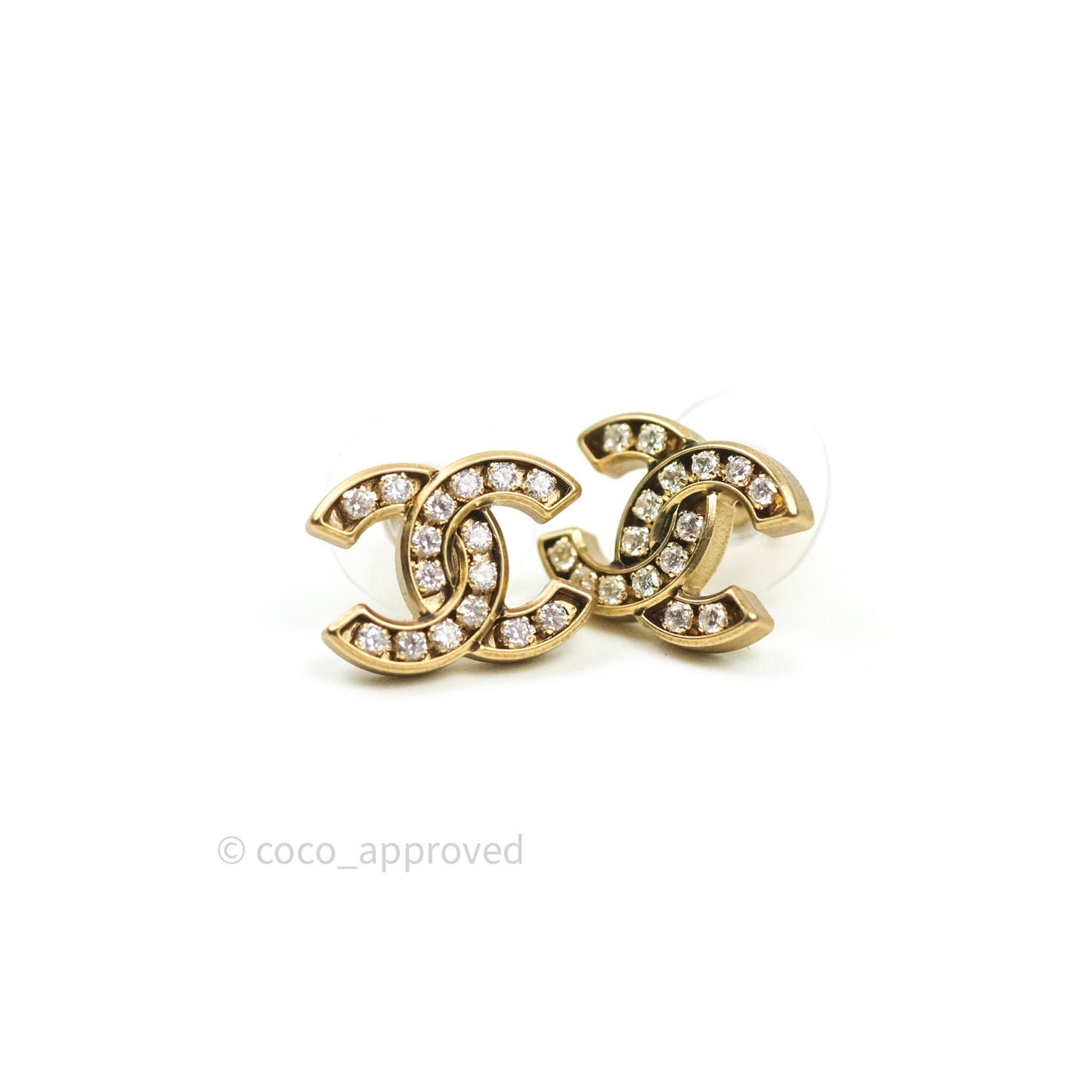 Chanel Crystal CC Earrings Gold Tone 21C
