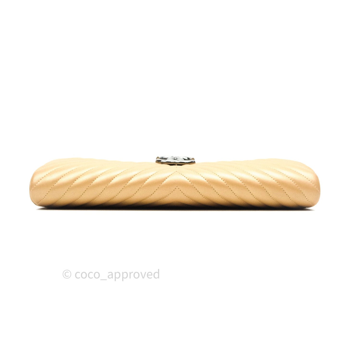 Chanel Clutch Gold Calfskin Chevron Silver Hardware