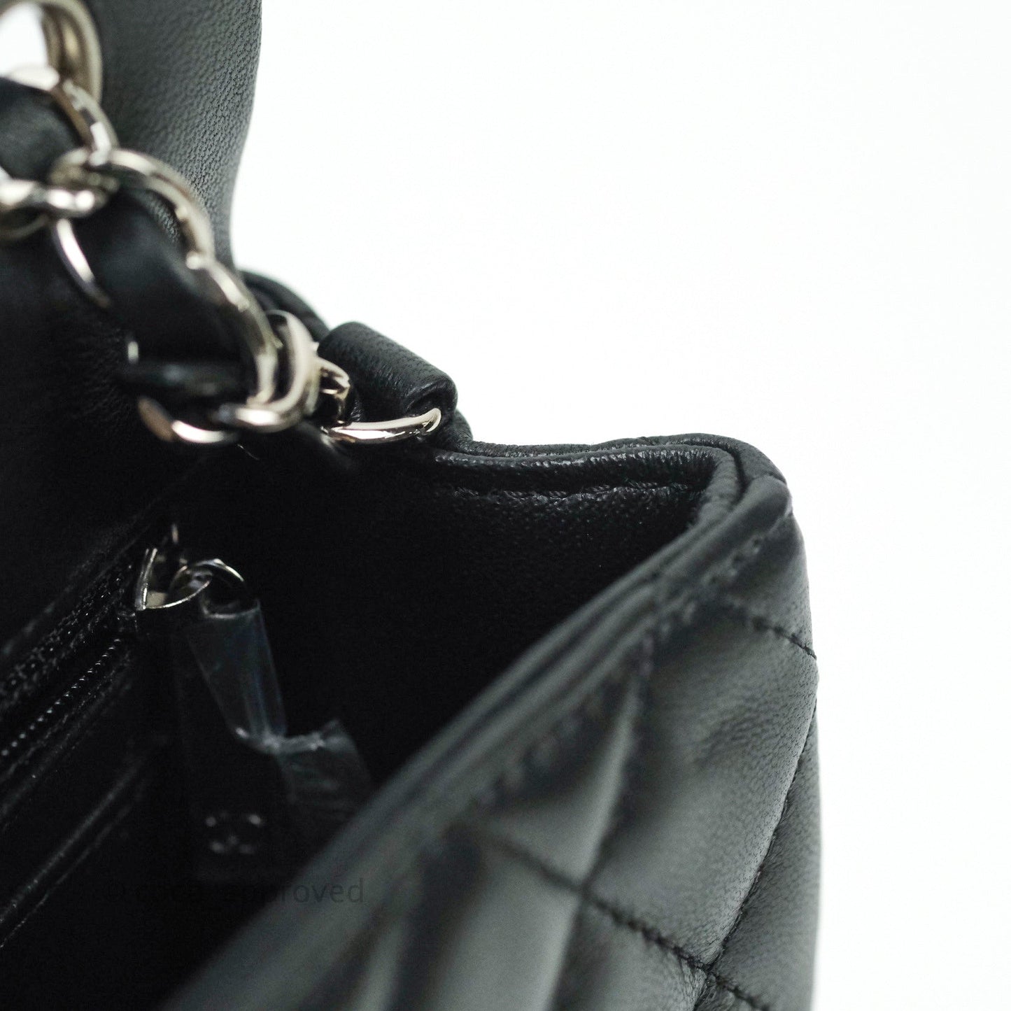 Chanel Quilted Mini Rectangular Black Lambskin Silver Hardware