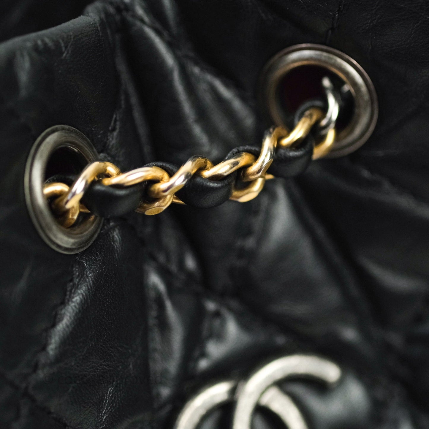 Chanel Gabrielle Backpack Black Aged Calfskin Small Navy Black
