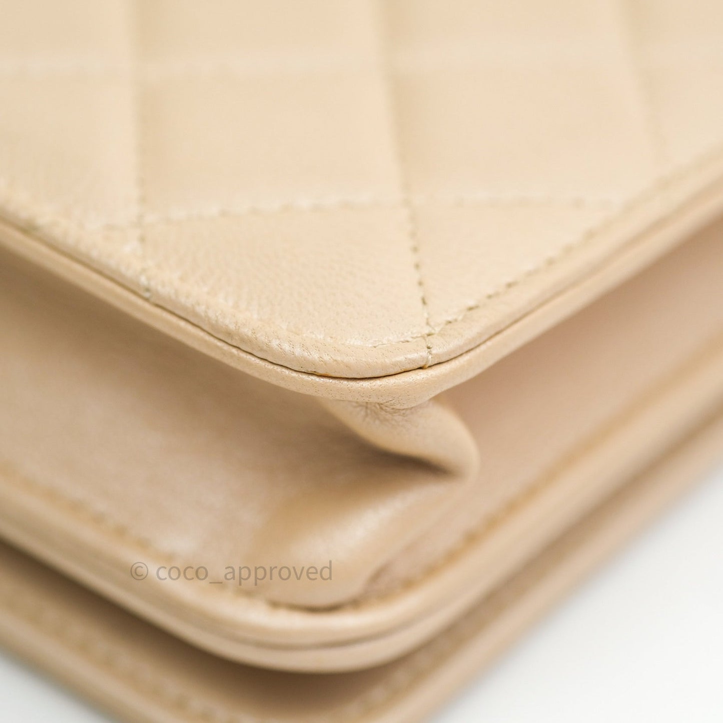 Chanel Quilted Beige Iridescent Lambskin Pearl Wallet On Chain WOC