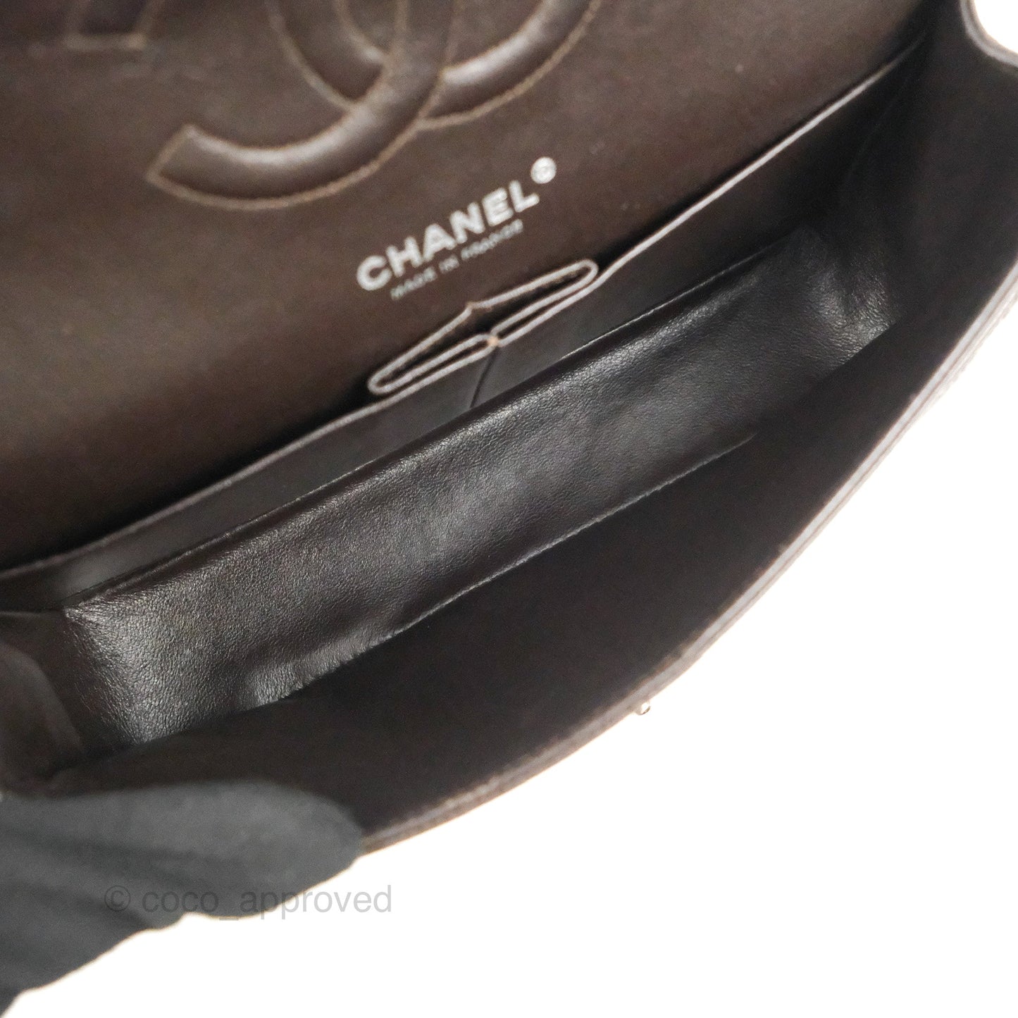 Chanel Classic M/L Medium Flap Quilted Dark Chocolate Brown Caviar Silver Hardware