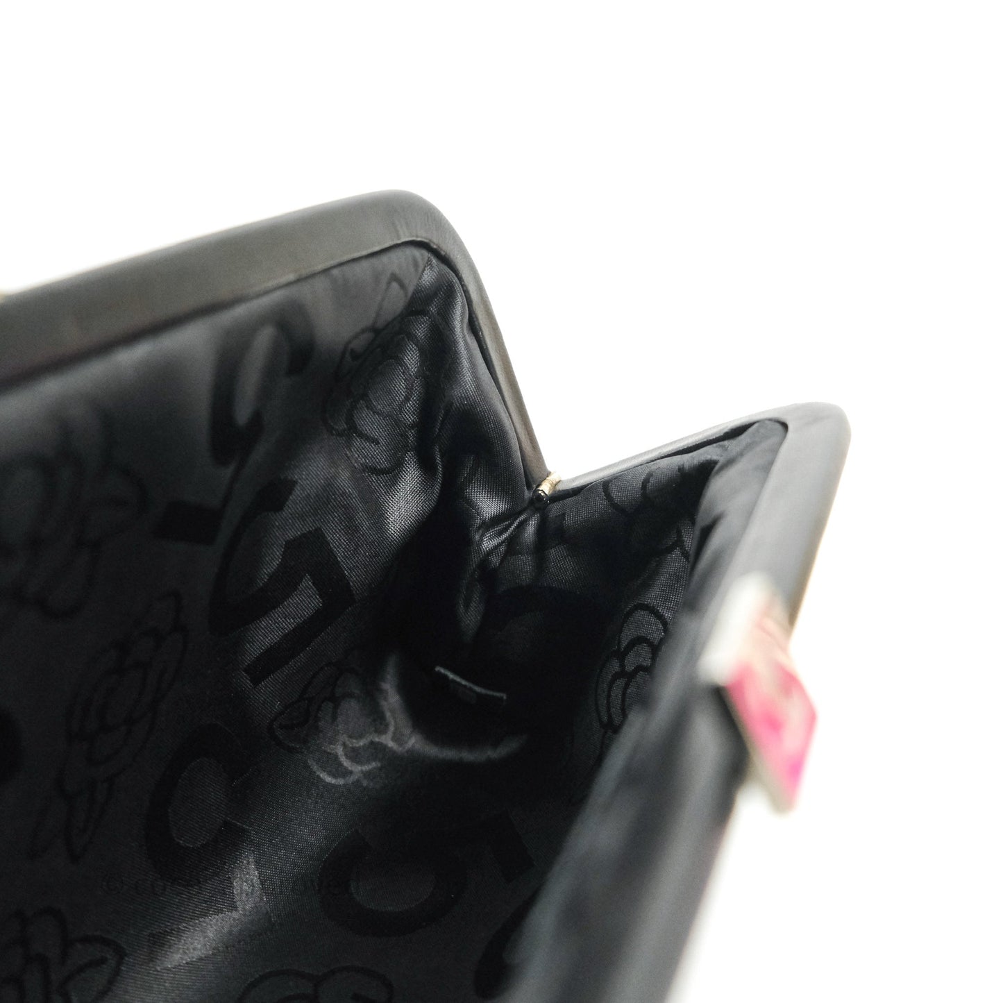 Chanel Vertical Stitch Kiss Lock Black Lambskin Clutch Silver Hardware