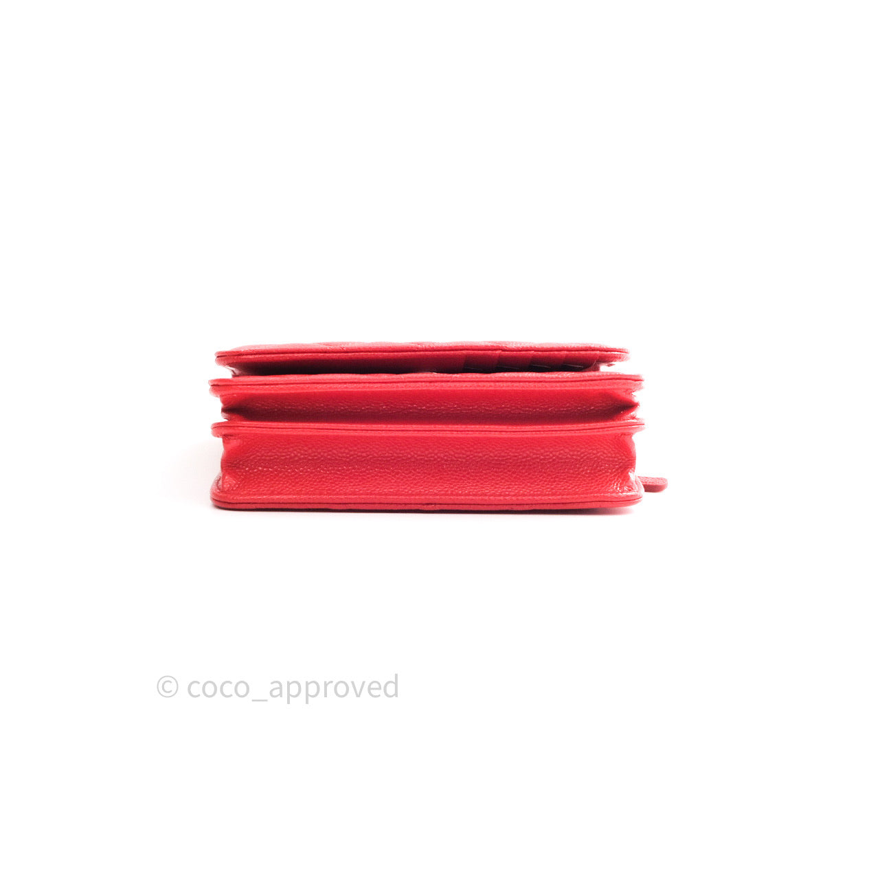 Chanel Quilted Mini Wallet on Chain WOC Brick Red Caviar Silver Hardware