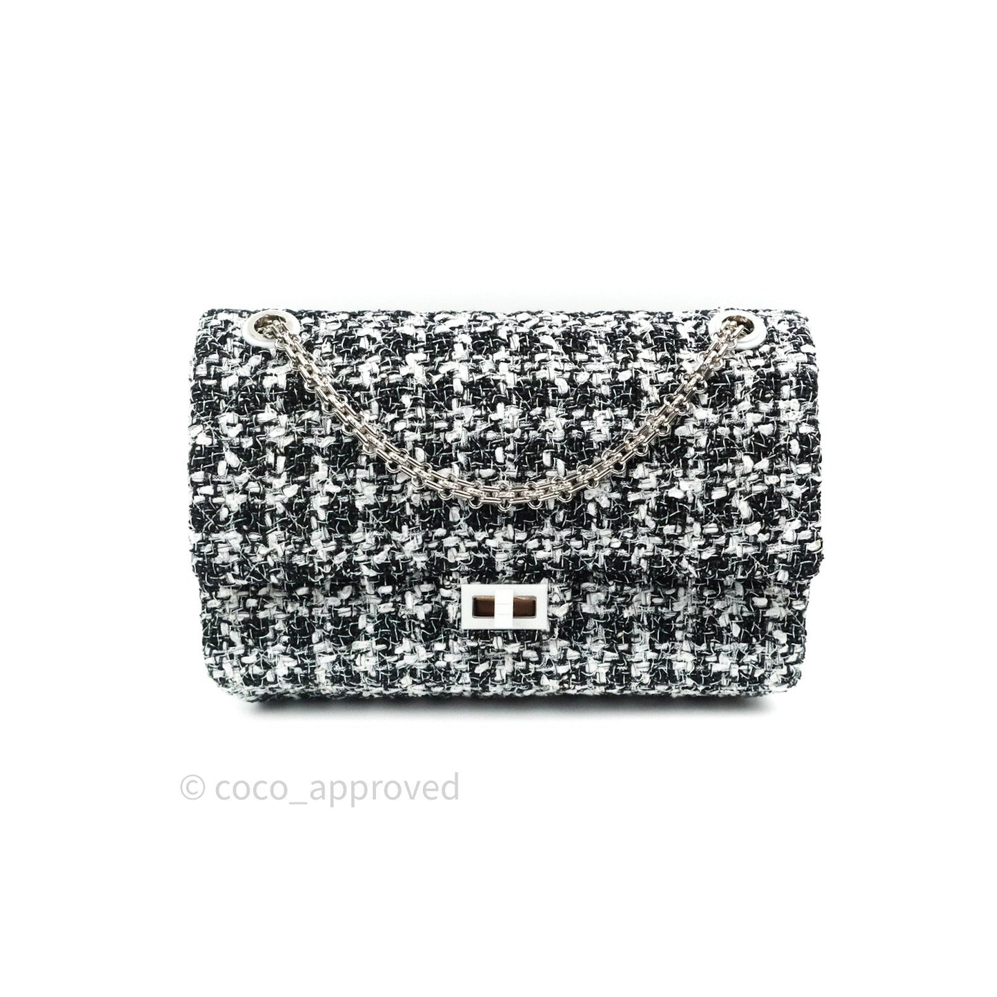 Chanel Reissue Quilted Tweed Black White Enamel Silver Hardware 226