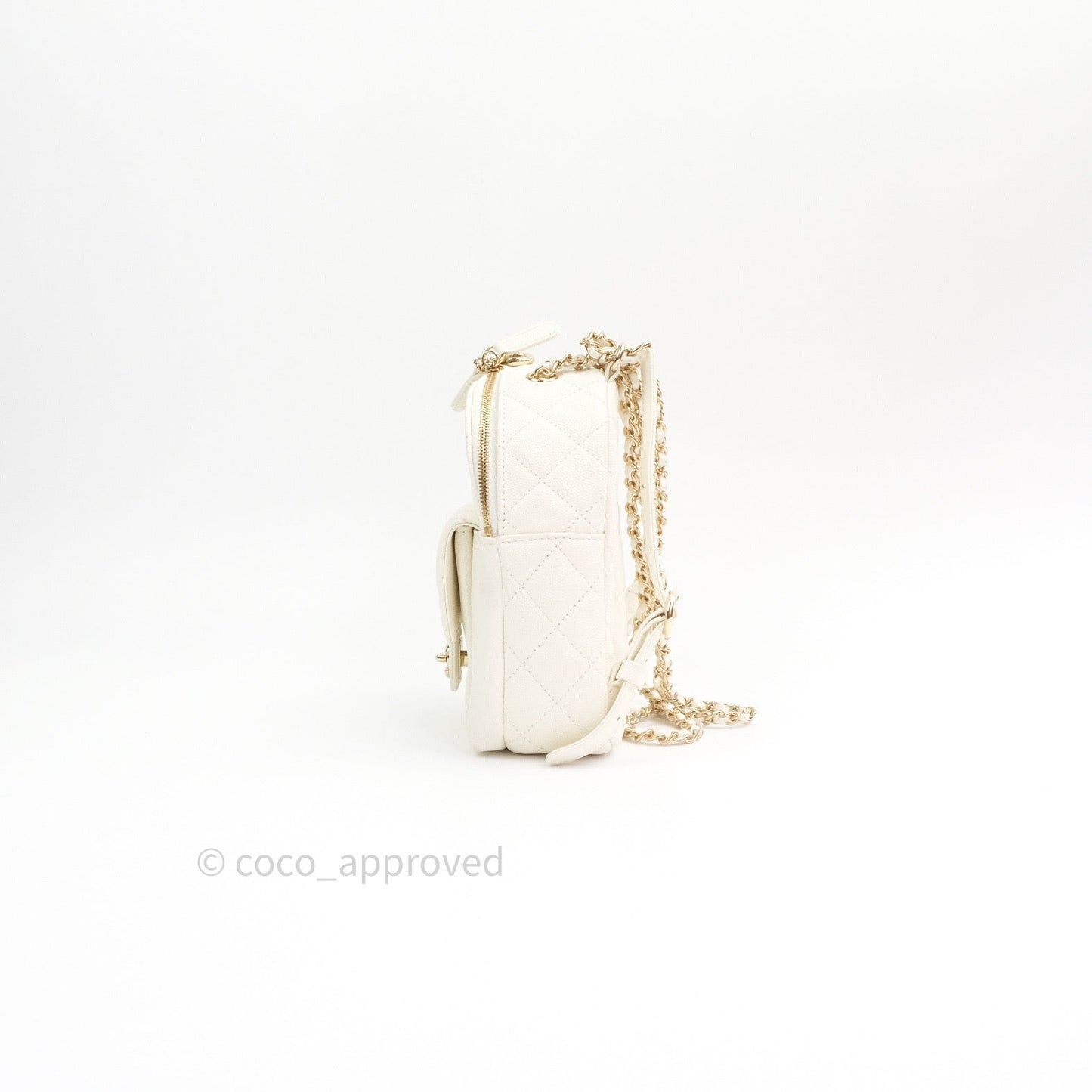 Chanel Quilted Small CC Day Backpack Ivory Caviar Light Gold Hardware