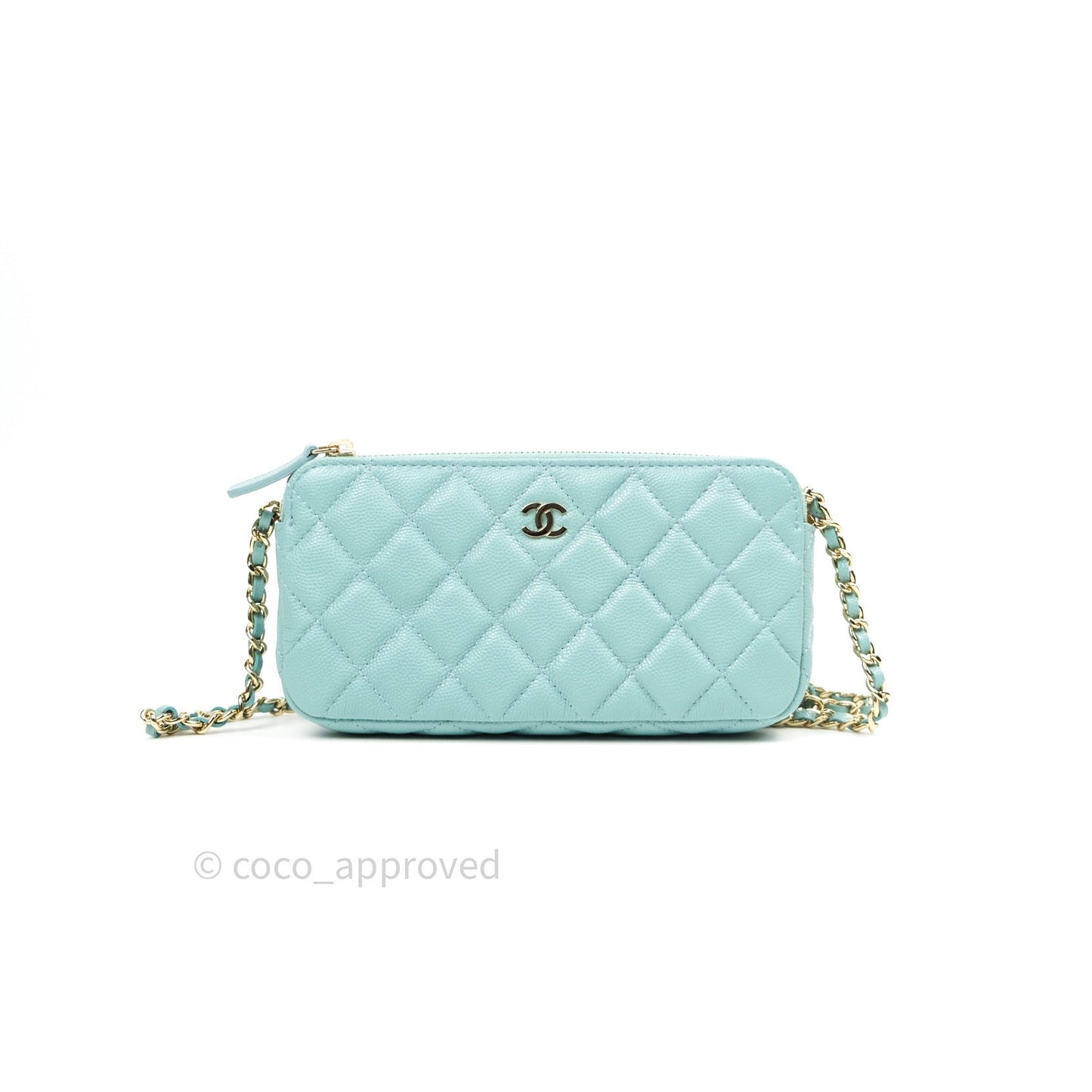 Chanel Tiffany Blue Caviar Clutch on Chain Gold Hardware 20C