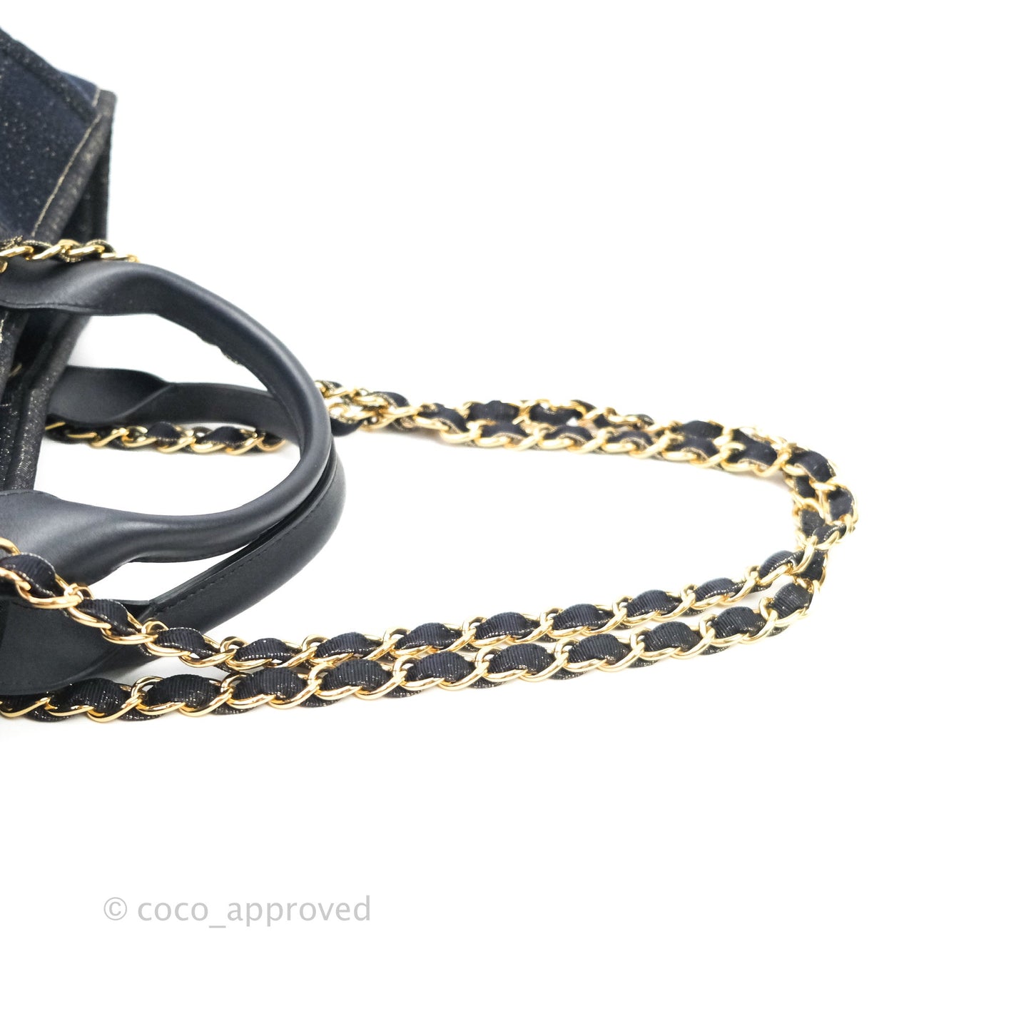 Chanel Large Deauville Navy Glitter Canvas Gold Hardware