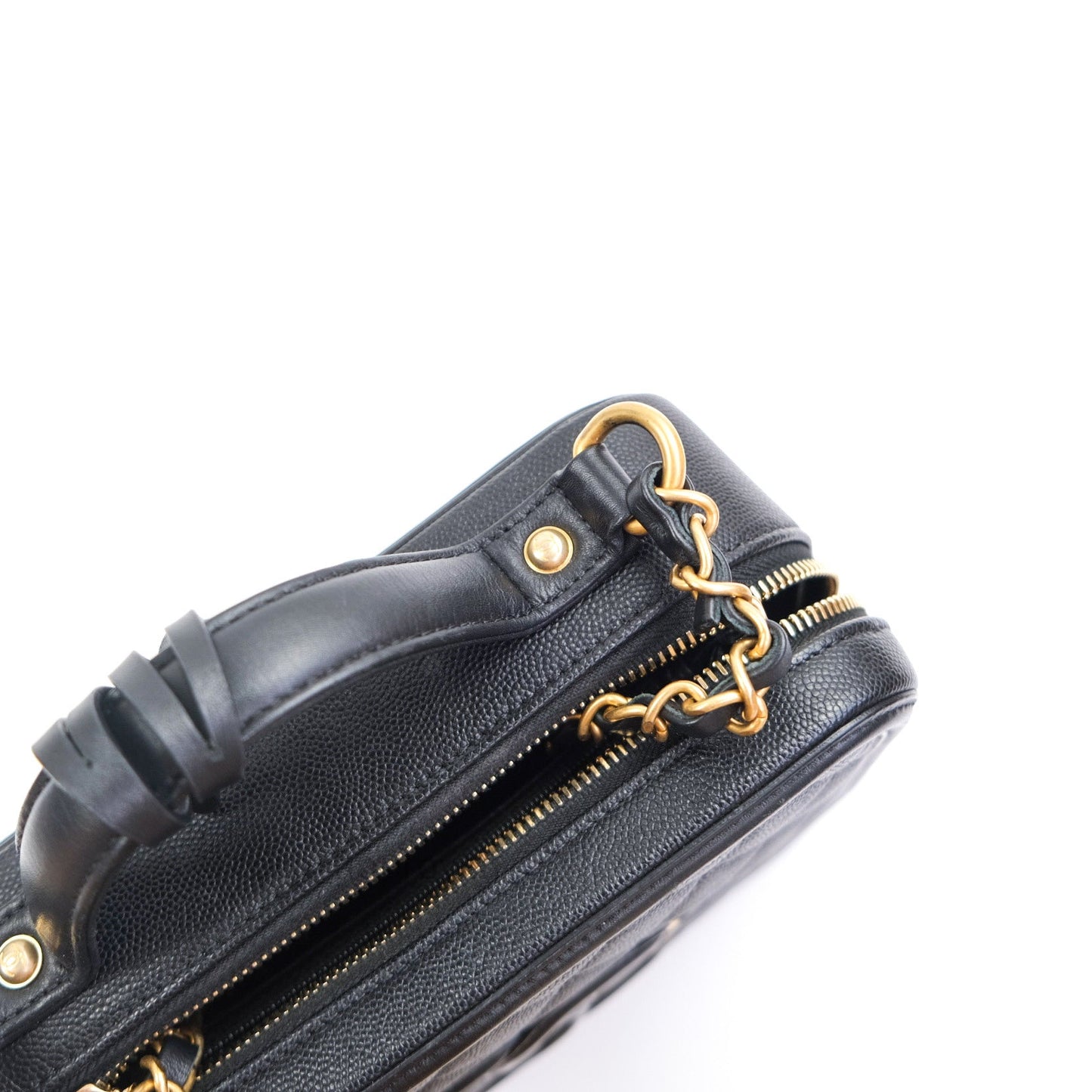 Chanel Quilted Medium CC Filigree Vanity Case Black Caviar Gold Hardware