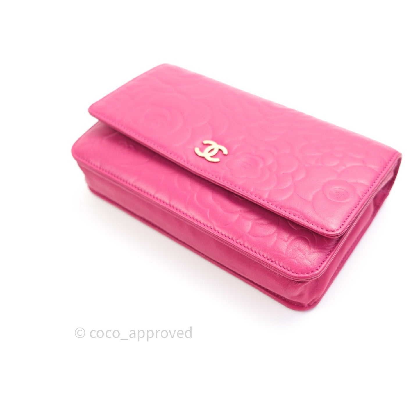 Chanel Camellia Wallet on Chain WOC Pink Lambskin Gold Hardware