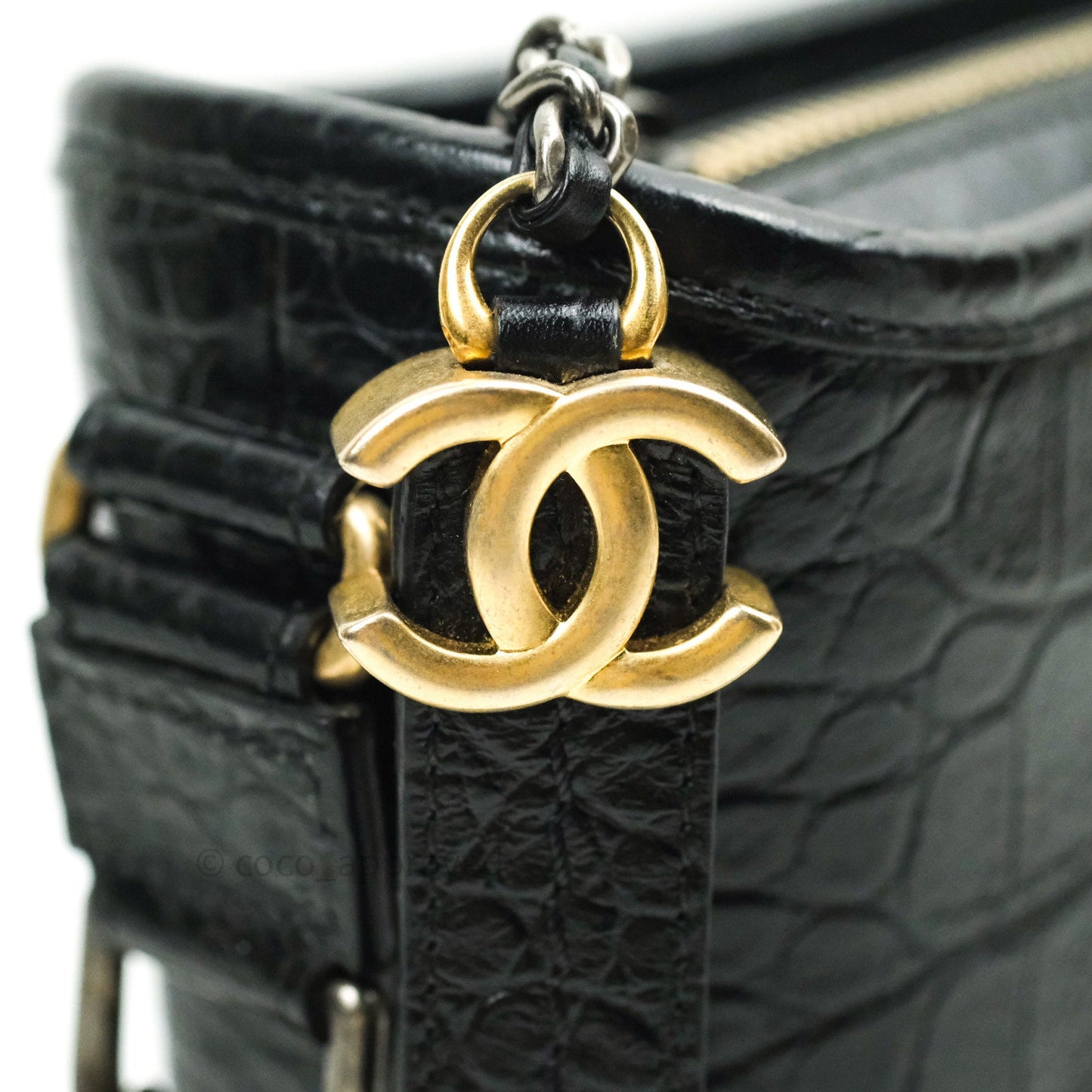 Chanel Crocodile Embossed Calfskin Small Gabrielle Cocodile Hobo Black