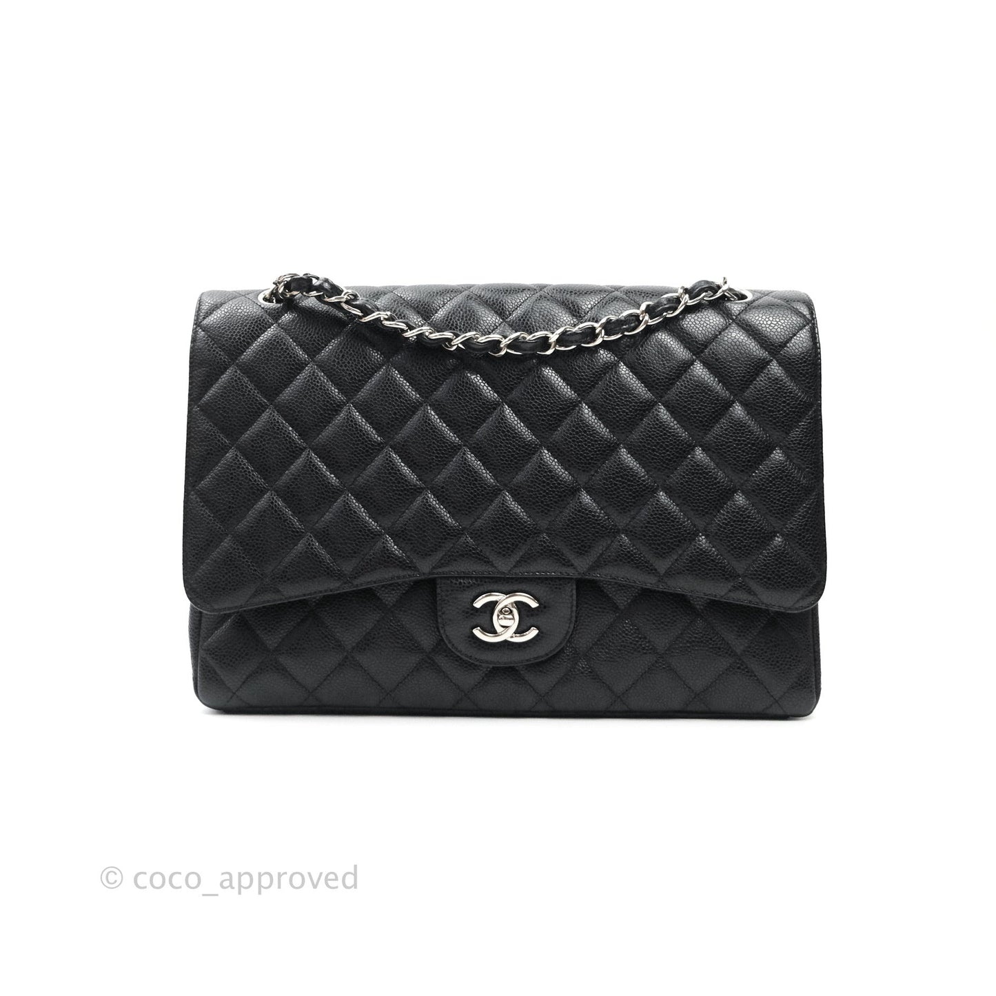 Chanel Single Flap Maxi Caviar Black Silver Hardware