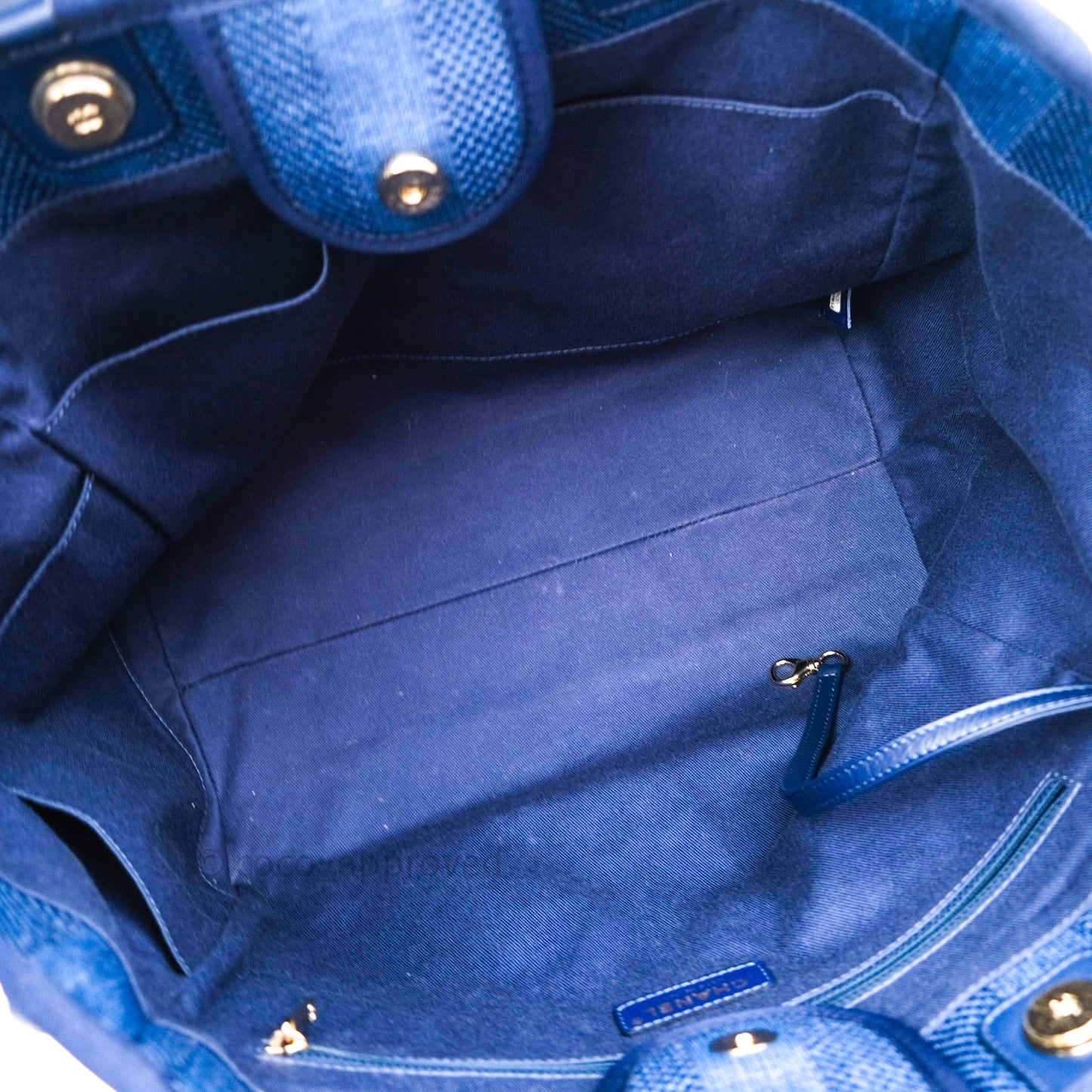 Chanel Canvas Large Deauville Tote Navy Blue Stripe 20S