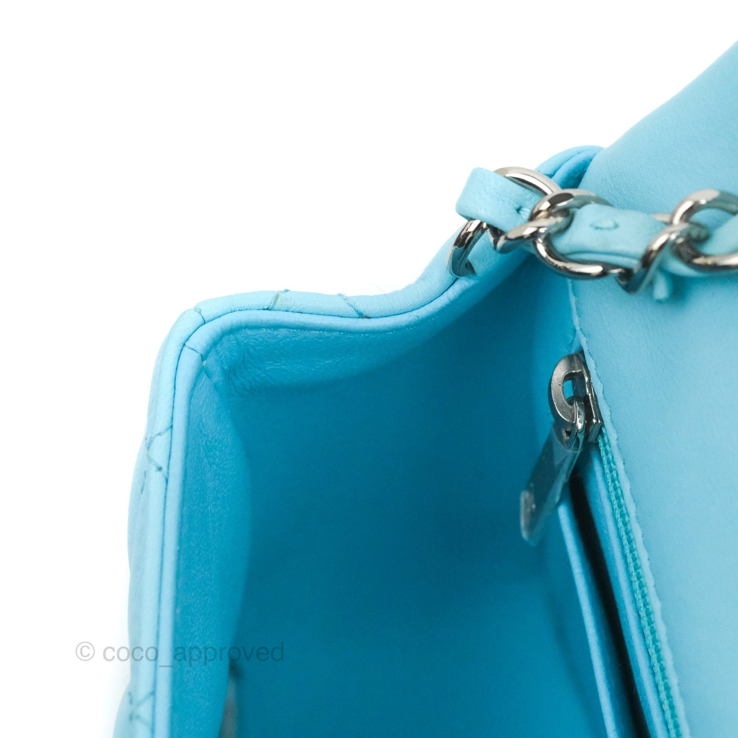 Chanel Quilted Mini Rectangular Flap Light Blue Lambskin Silver Hardware