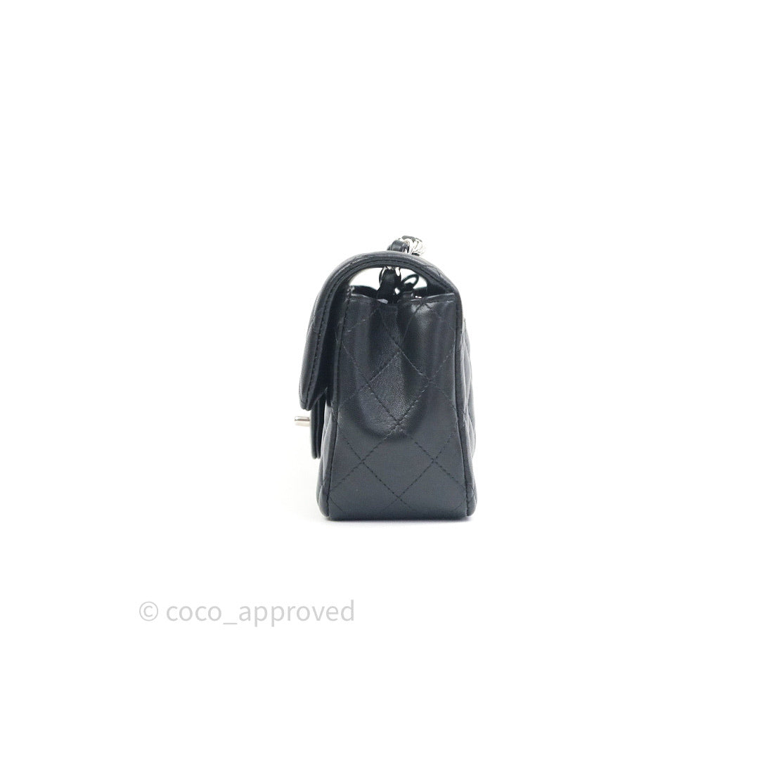 Chanel Quilted Mini Rectangular Black Lambskin Silver Hardware