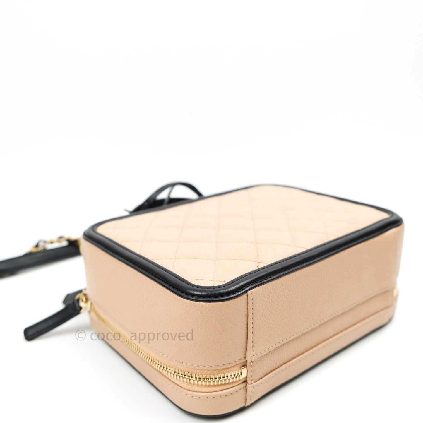Chanel Quilted Medium CC Filigree Vanity Case Beige Caviar Gold Hardware