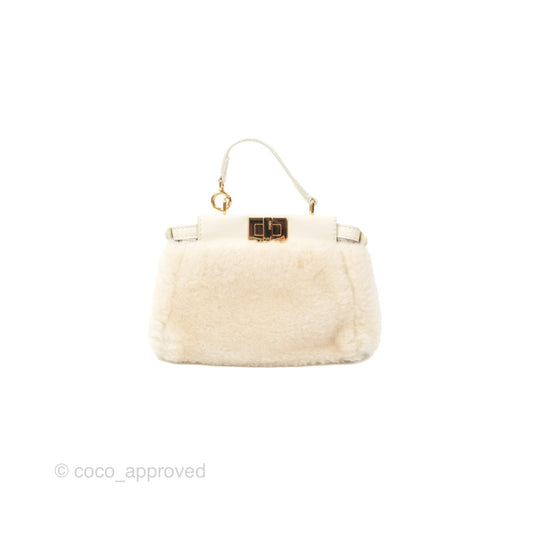 Fendi Micro Peekaboo Bag White Shearling Gold Hardware