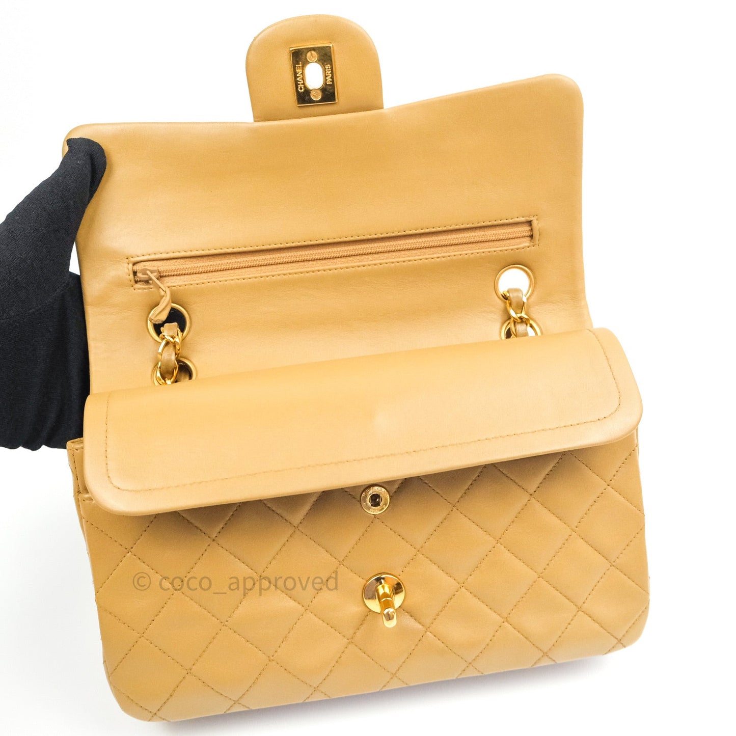 Chanel Classic Vintage Small S/M Flap Beige Lambskin 24K Gold Hardware