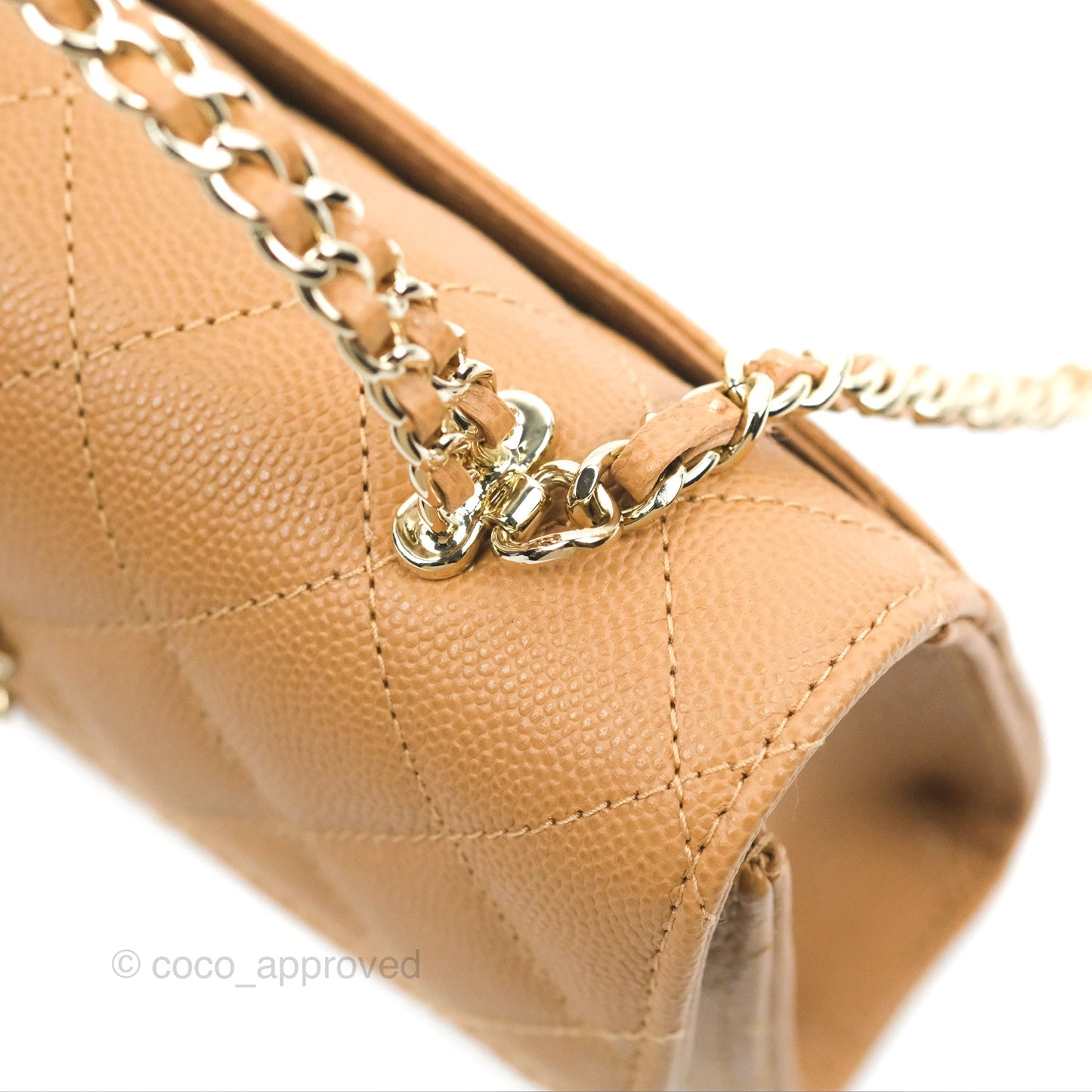 Chanel Top Handle Clutch with Chain Dark Beige Caviar Light Gold Hardware 23P
