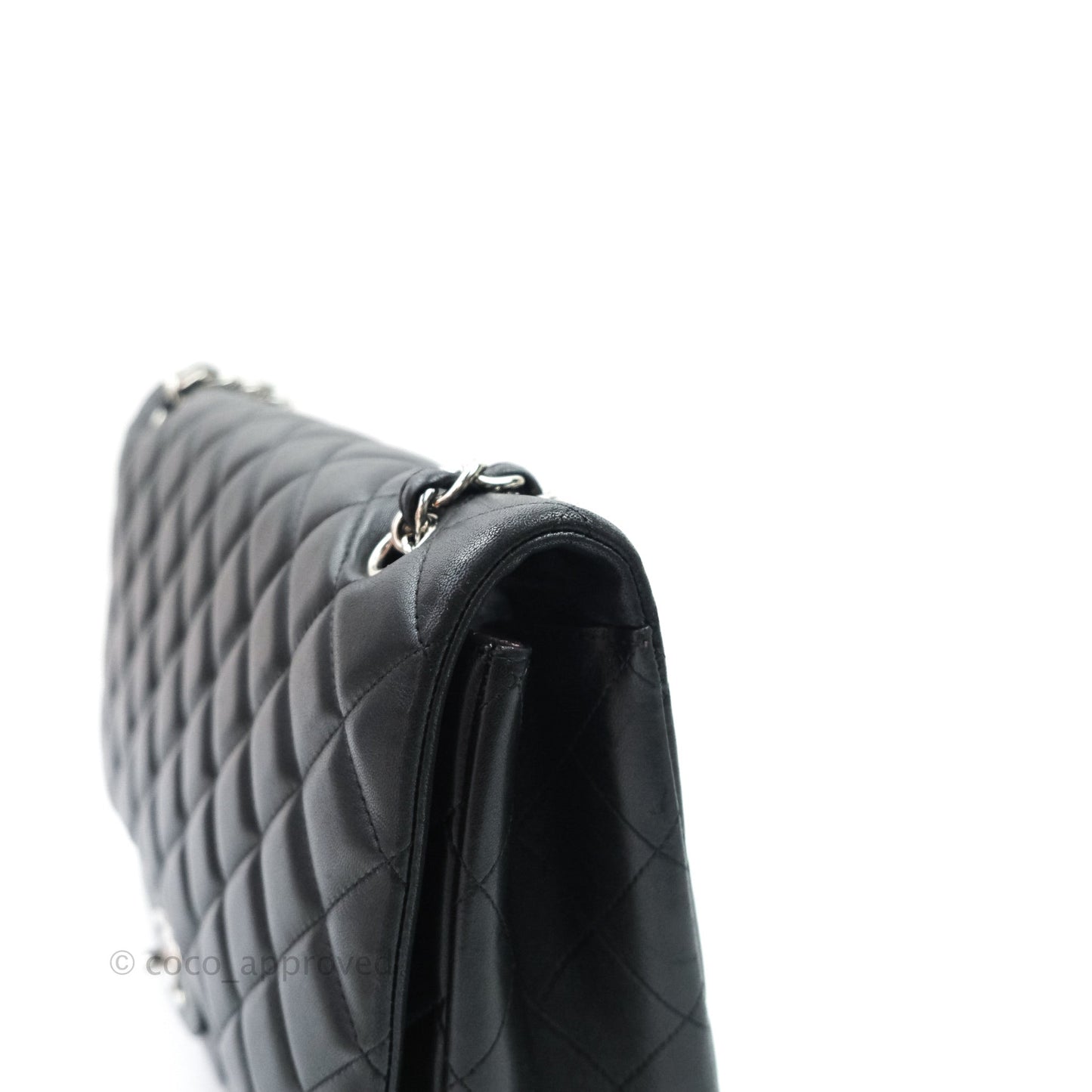 Chanel Quilted Maxi Single Flap Black Lambskin Silver Hardware