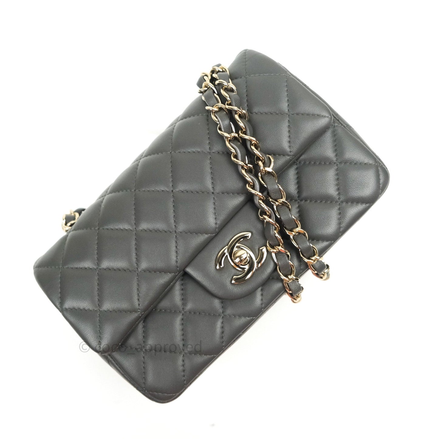 Chanel Quilted Mini Rectangular Dark Grey Lambskin Gold Hardware