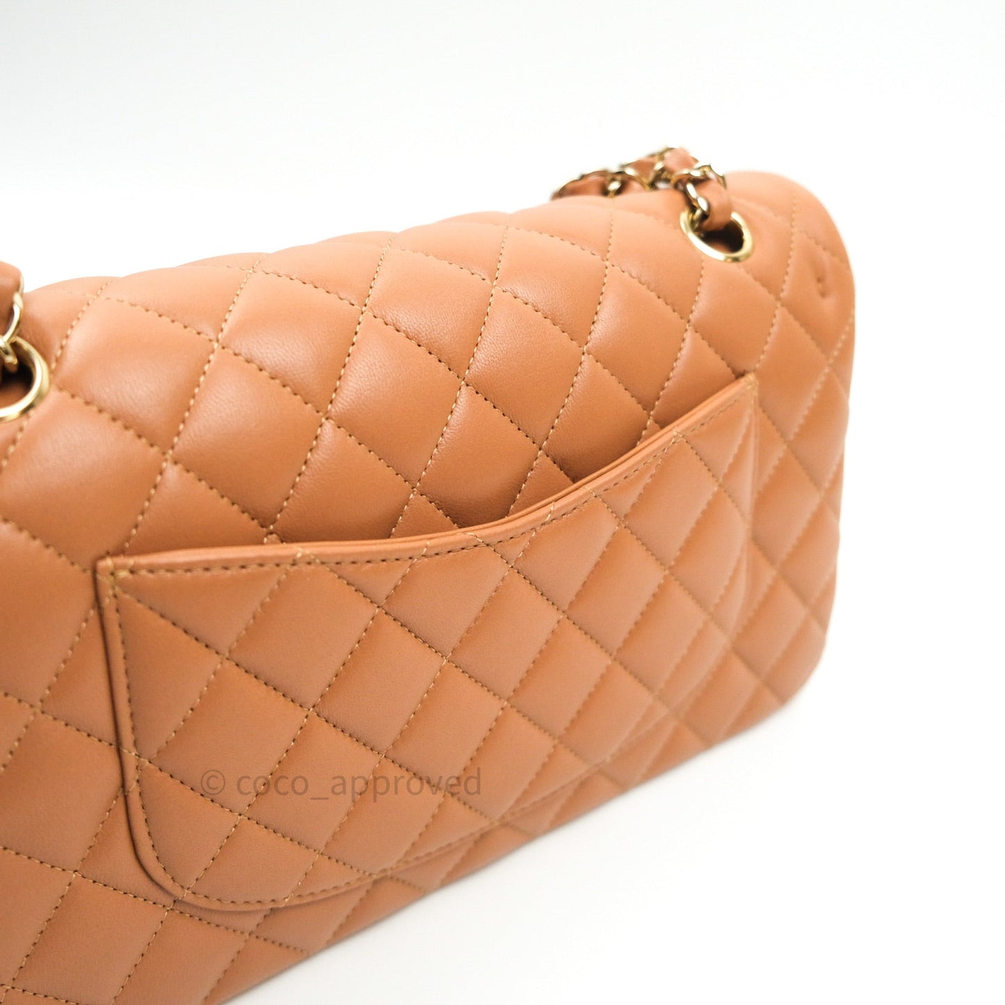 Chanel Classic M/L Medium Flap Quilted Dark Beige Caramel Lambskin Gold Hardware 21P