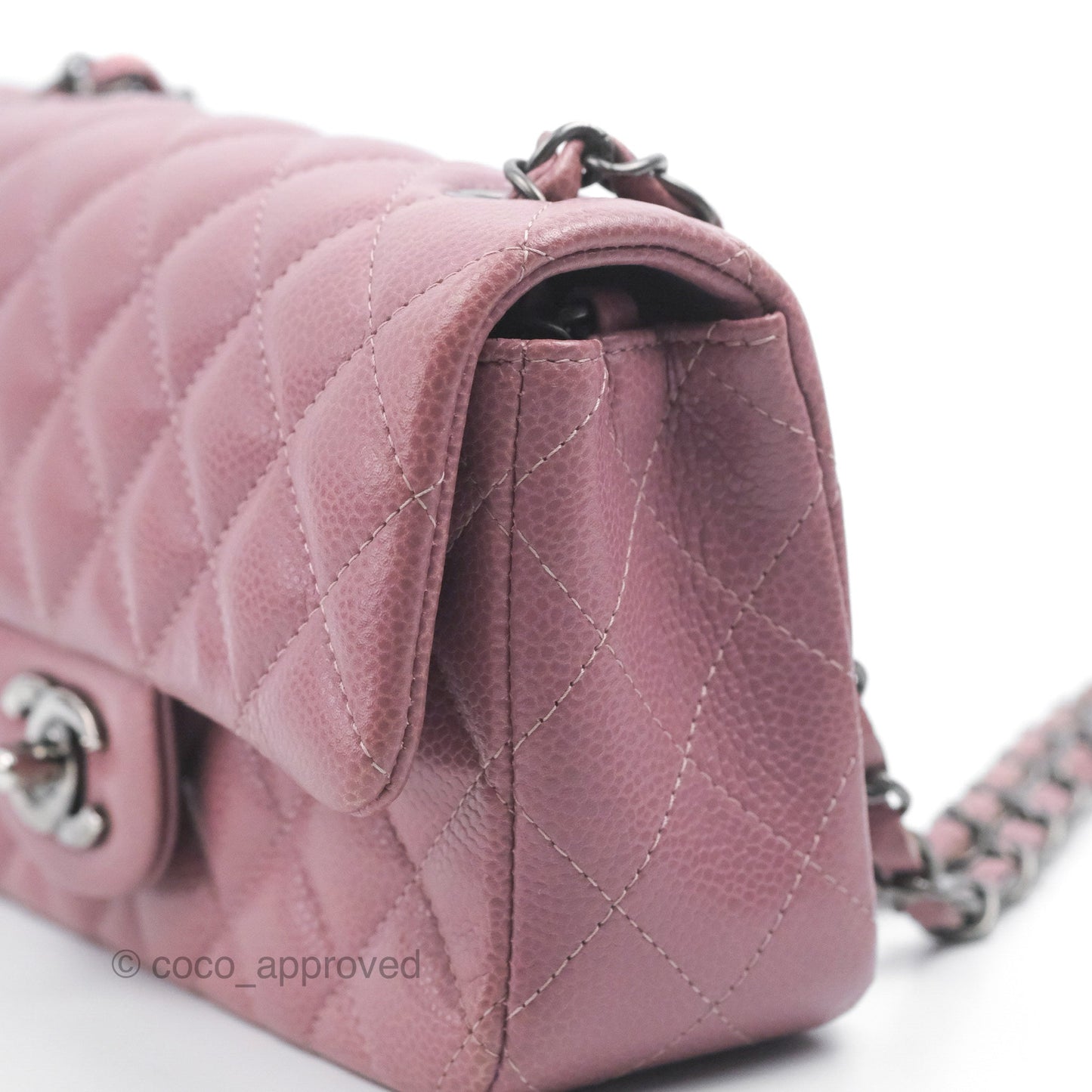 Chanel Quilted Mini Rectangular Flap Dark Pink Caviar Ruthenium Hardware