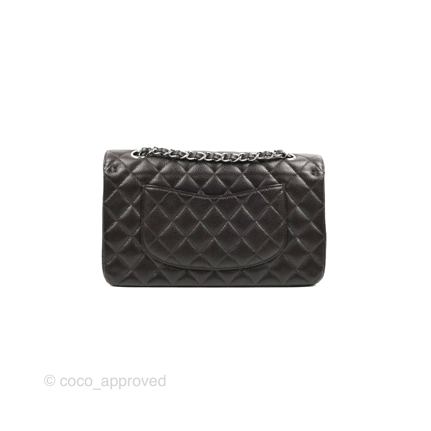 Chanel Classic M/L Medium Flap Quilted Dark Chocolate Brown Caviar Silver Hardware