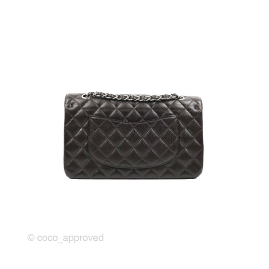 Chanel Classic M/L Medium Flap Quilted Dark Chocolate Brown Caviar Silver Hardware