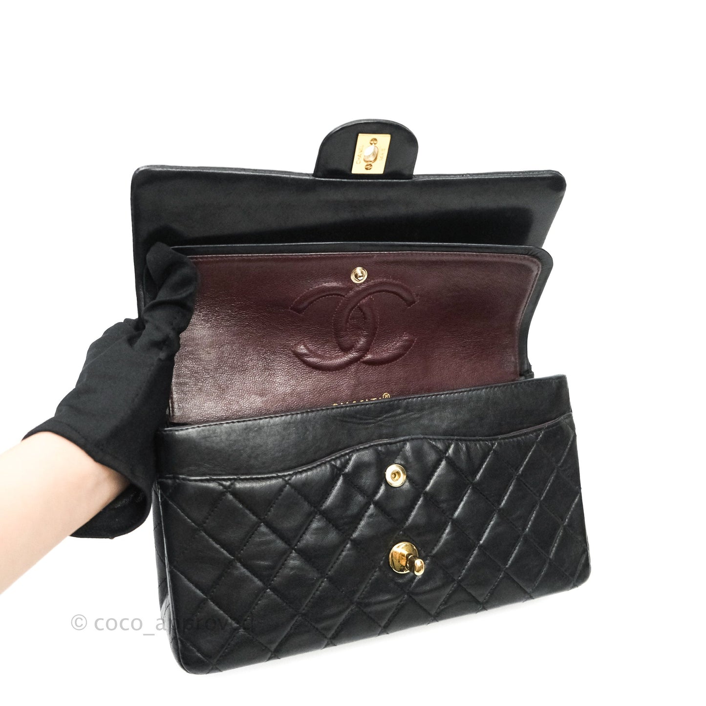 Chanel Vintage M/L Lambskin Medium Double Flap Bag Black